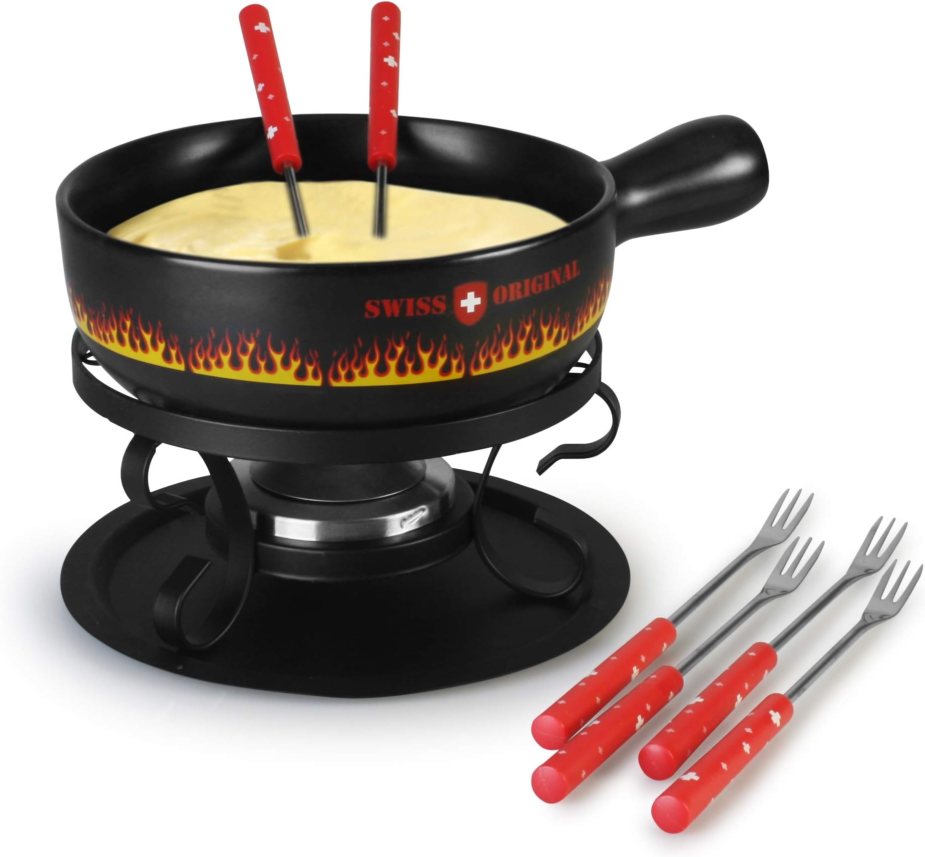Artestia Ceramic Cheese Fondue Cooking Set - Swiss Flare (Black)