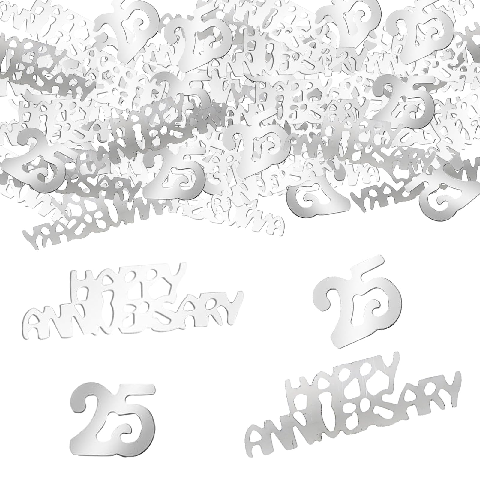 ALEGRE® Decoración de mesa de plata para bodas 25 Happy Anniversary confeti, aprox. 500 unidades, decoración de bodas de plata, purpurina, aniversario de 25 años, decoración de boda 25, decoración de