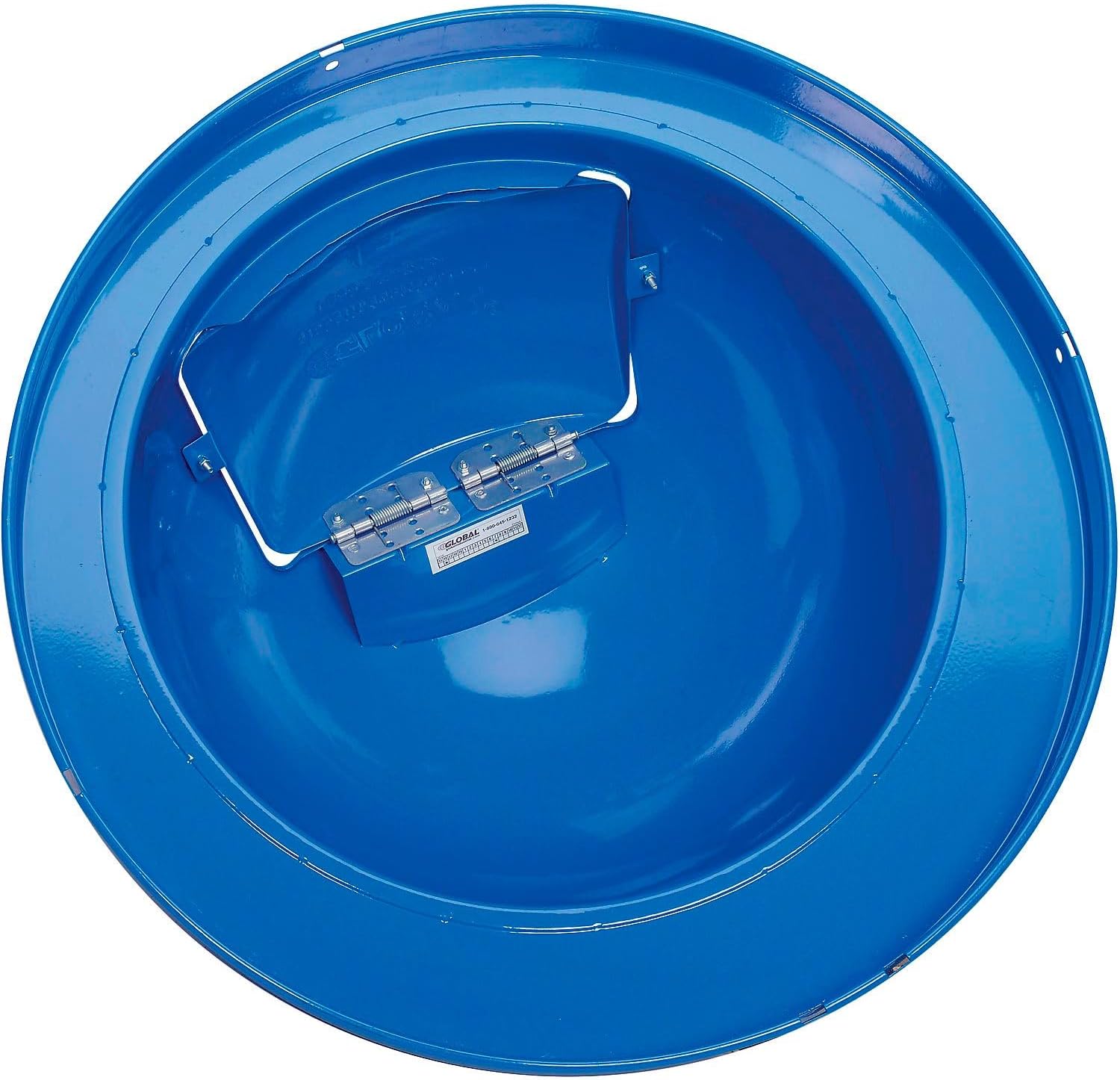 Global Industrial Dome Lid with Self-Closing Swing Door, for Use with 36 Gallon Trash Can, Steel Construction, 24" Diameter x 10" H, Blue Powder Coat Finish