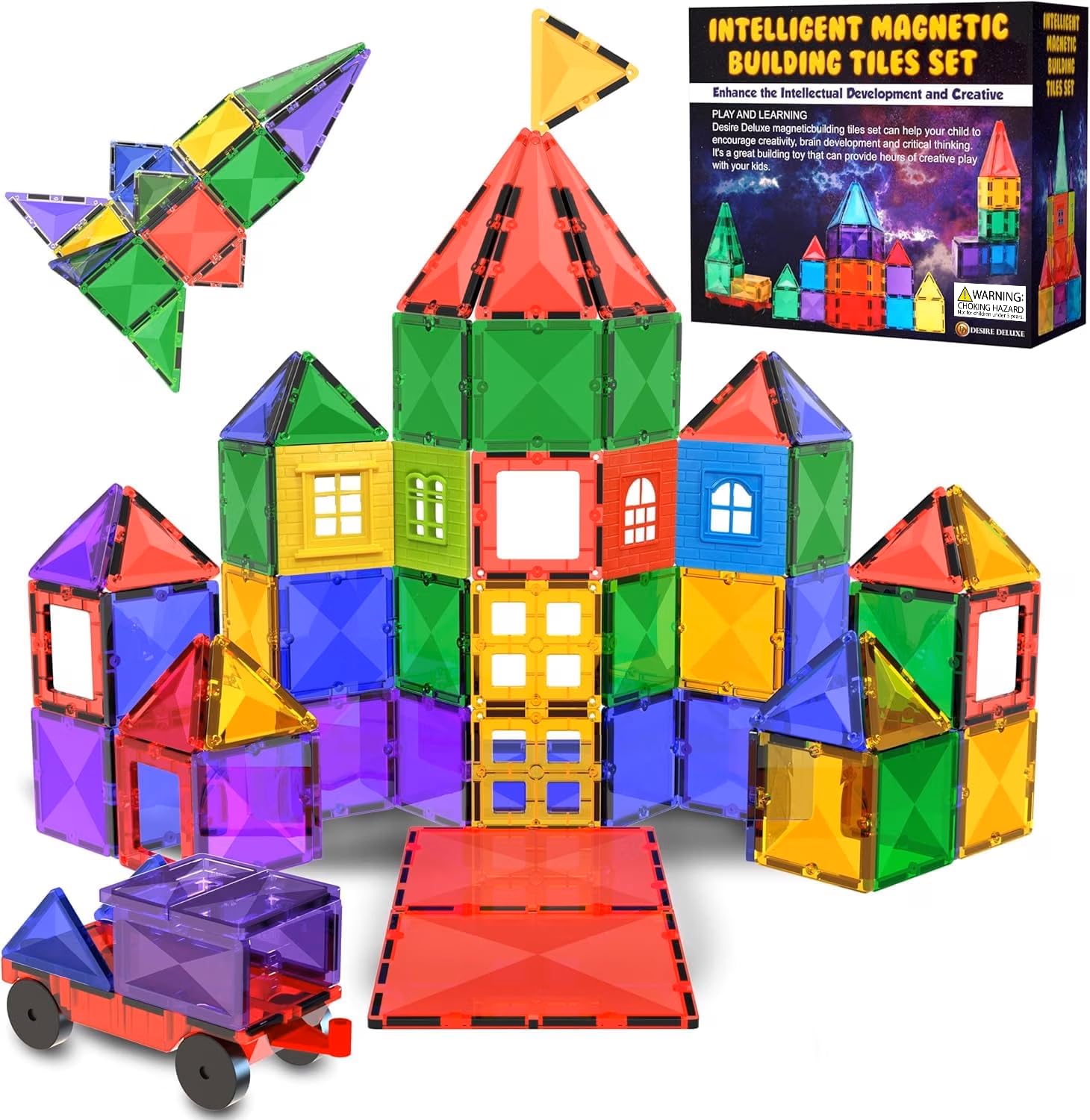 Gioco di Blocchi di Costruzione Magnetici – Blocchi Magnetici Educativi STEM per Bambini, Apprendimento Prescolare Sensoriale Montessori Giocattoli Magnetici per Bambini e Bambine 3+ Anni – 57 Pezzi