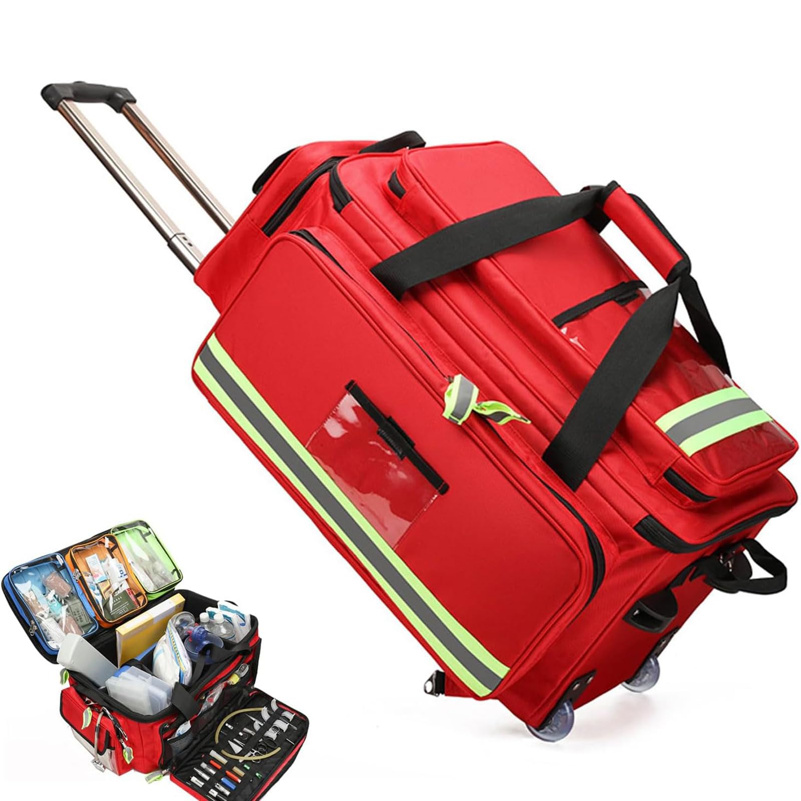 Large Capacity Medical Trolley Bag with Wheels - First Responder First Aid Kit, Portable Outdoor Emergency Duffle Bag - Pusta torba na urazy z przedziałami, Wyjmowalna torba tlenowa tylko