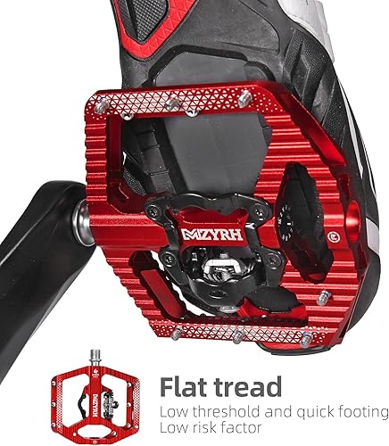 Miniatura 8 de MZYRH Pedales de bicicleta de montaña MTB con plataforma plana de 3 rodamientos compatible con SPD de doble función sellados con pedales de aluminio