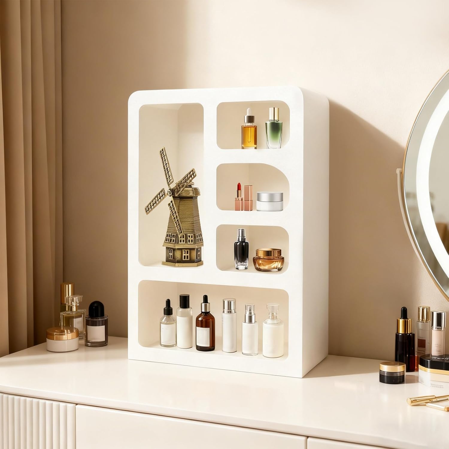 Modern Geometric Arched Wall Storage Cabinet Modern Wall Shelves for Wall Decor Floating Shelves Wall Mounted Storage Organizer for Bathroom Living Room Bedroom Fully Assembled