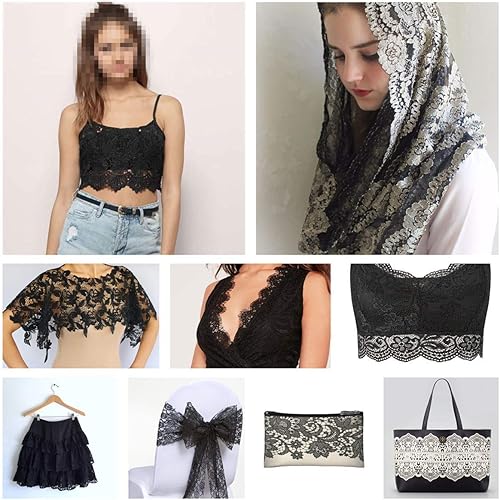 Miniatura 7 de Cinta de encaje floral de 5 yardas, tela bordada elástica de encaje de tul para accesorios para el cabello, manualidades de costura, decoración de