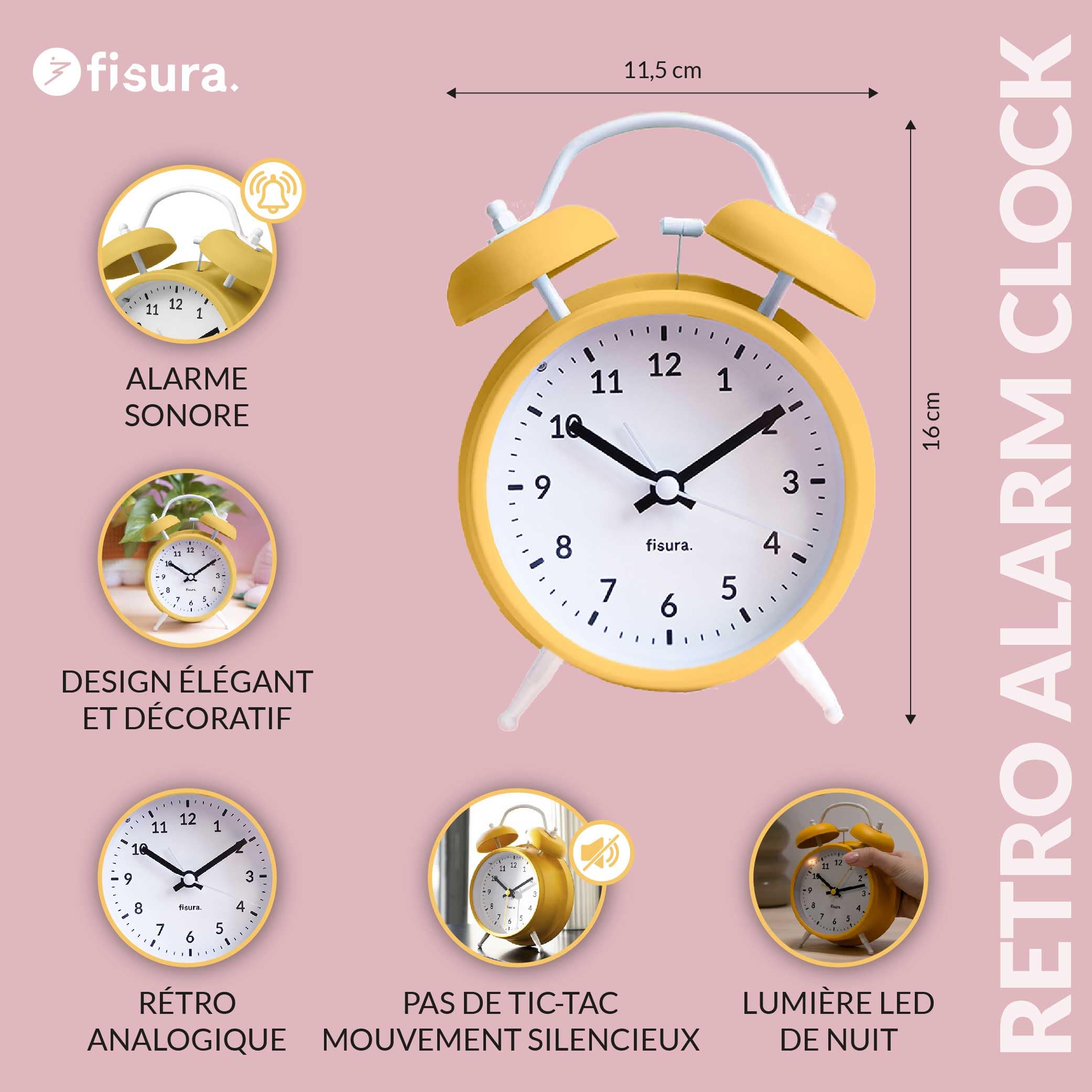 Mini Réveil Maison Orange Fisura - Analogique Silencieux Sans Tic-Tac, Alarme Puissante Riiing, Format Compact 9,7 Cm Pour Voyage Et Table De Nuit