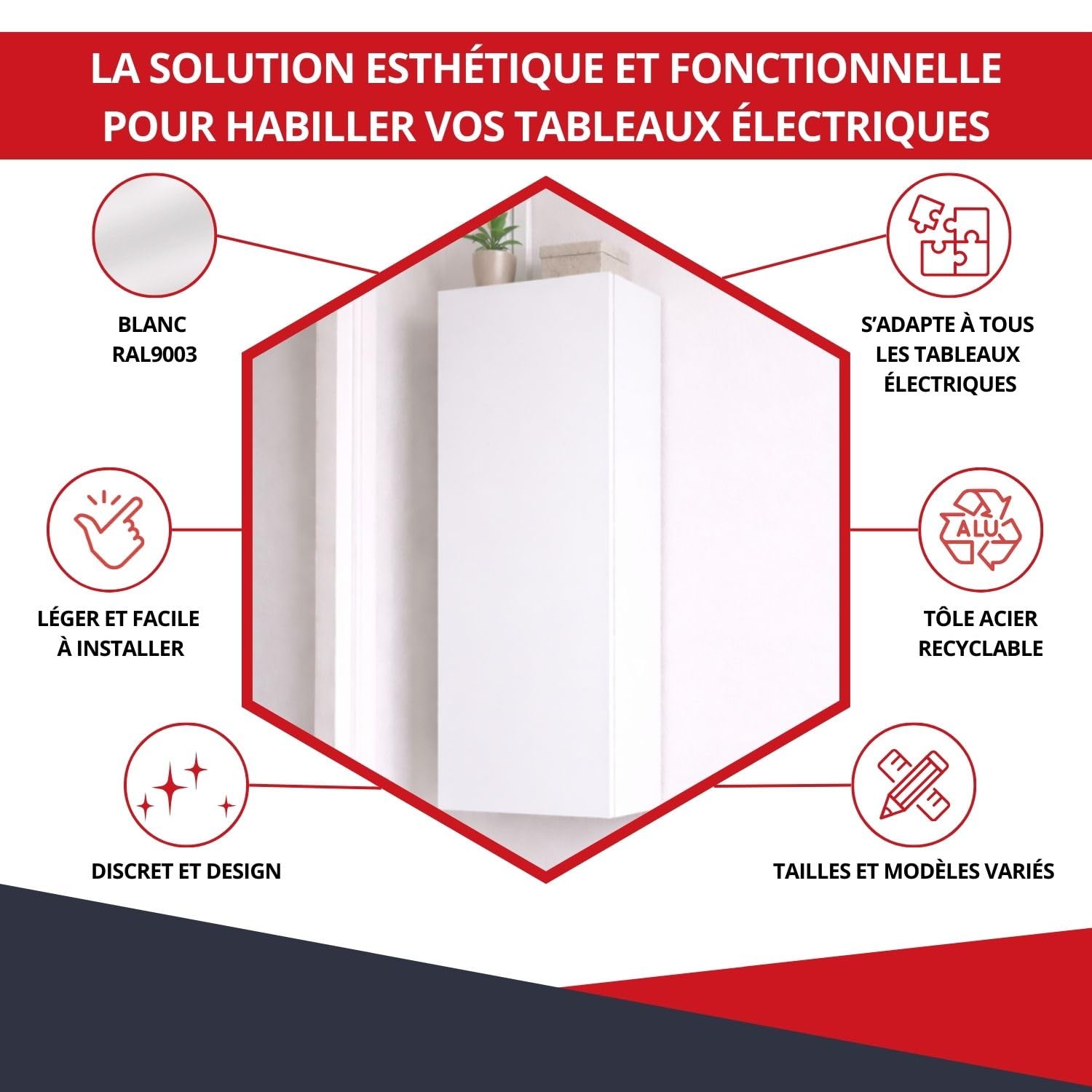Coffret d'habillage pour tableaux électriques en acier blanc - H 920 x L 340 x P 140 mm - Ref. RCH400 - Marque ATOLE