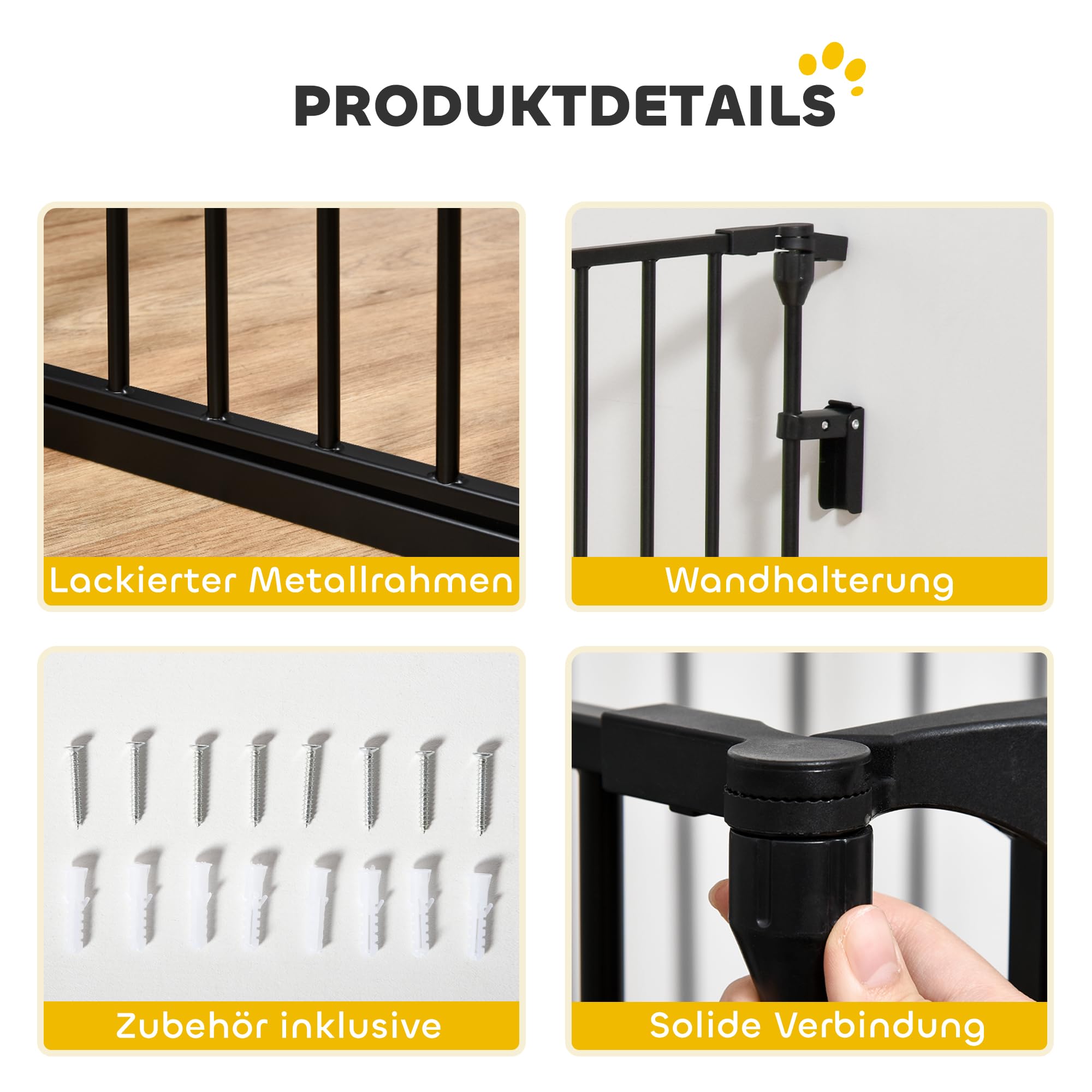 PawHut Welpenauslauf 5-TLG Klappbar mit Tür 300 x 74,5 cm Metall Schwarz