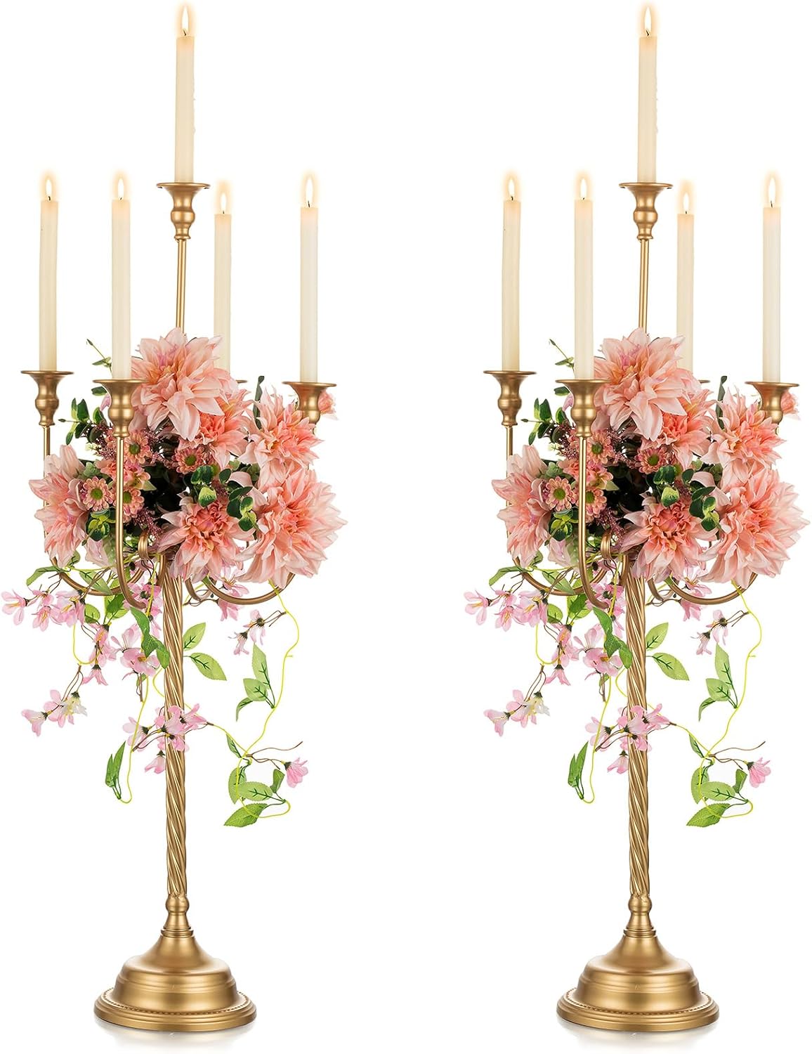 NUPTIO Gold Candelabras Centrepieces 5 Candles 94cm Set of 2 Floor