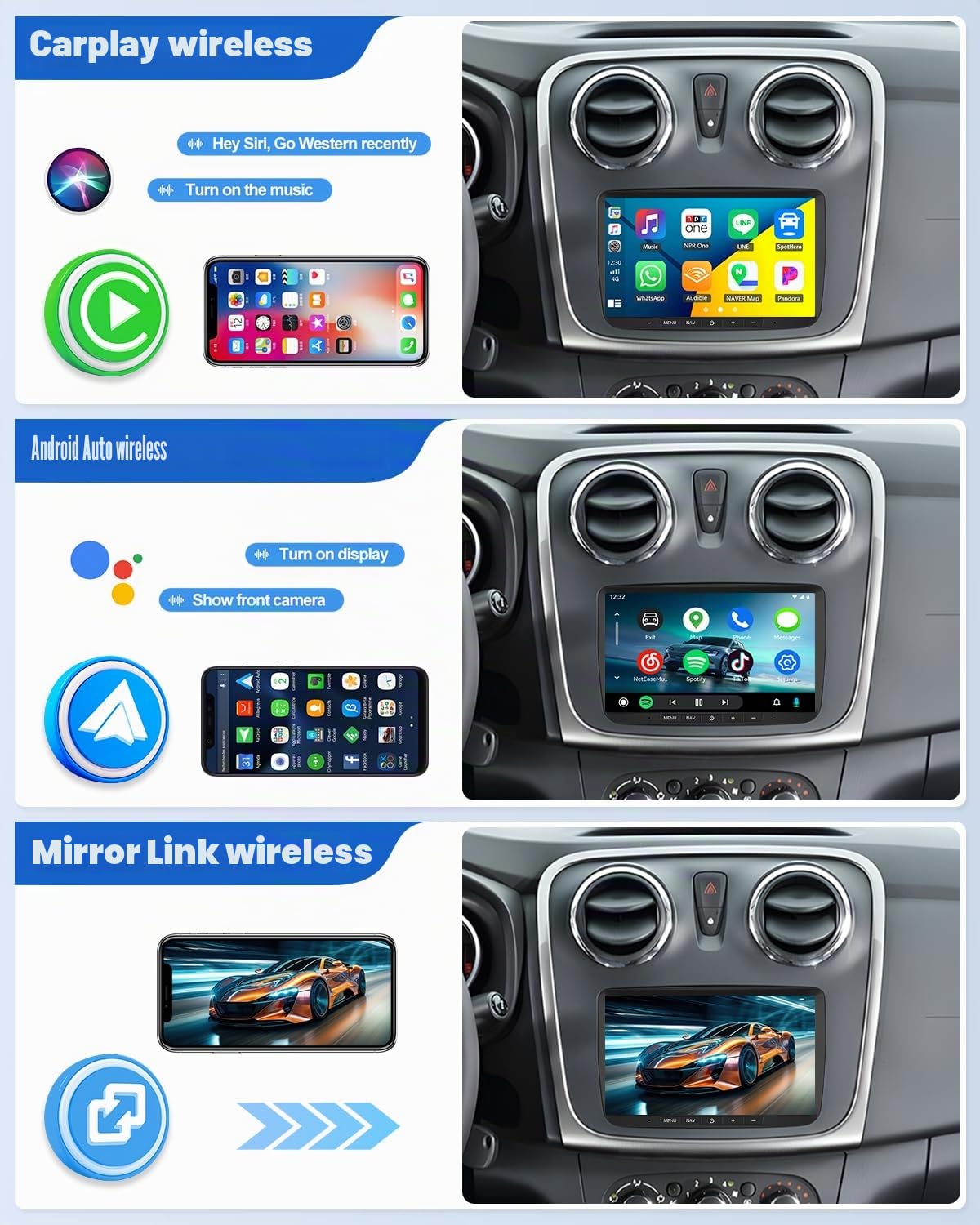 CAMECHO [4+64G] Android 15 Carplay Autoradio per Jeep Wrangler JK/Dodge/Chevrolet/Chrysler, Wireless Carplay Nav, 7 Pollici 2 Din Stereo con Bluetooth WiFi Android Auto Mirror Link GPS +Telecamera