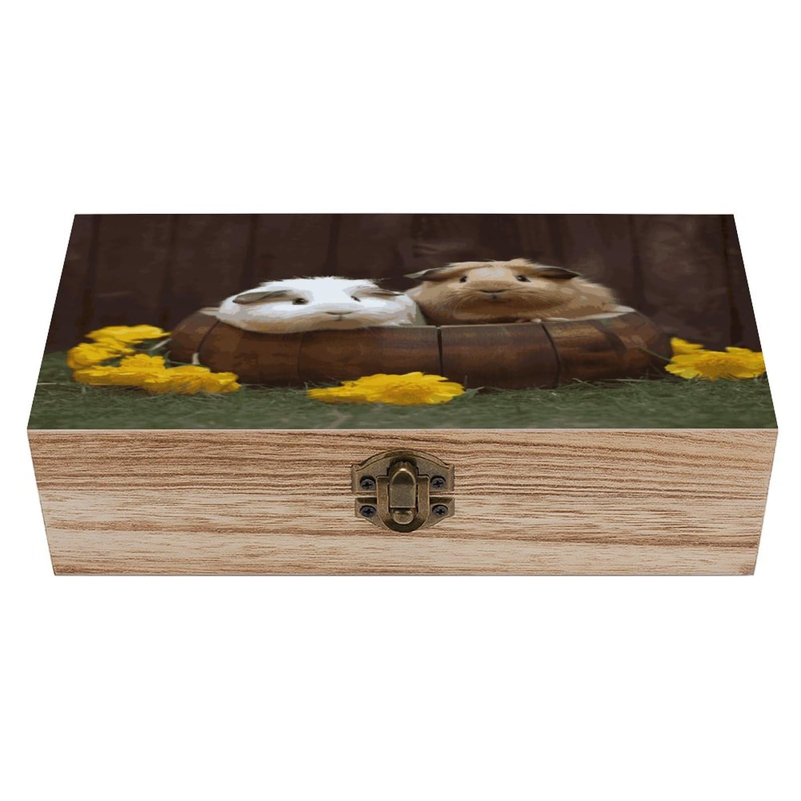Btcowzrv Style Guinea Pigs Wooden Storage Box, Keepsake Box With Hinged And Retro Lock, Wood Jewelry Organizer For Photos & Mementos And Home Decor
