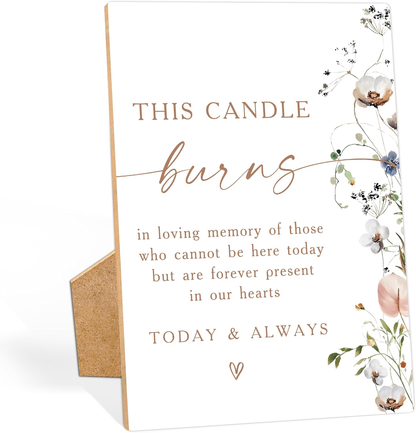 This Candle Burns in Memory Wedding Sign, Floral Wedding Welcome Sign, Wooden Flower Bridal Shower Decorations, Wood Table Decor with Stand, Party Supply for Bridal Shower Must Have for Reception, 24