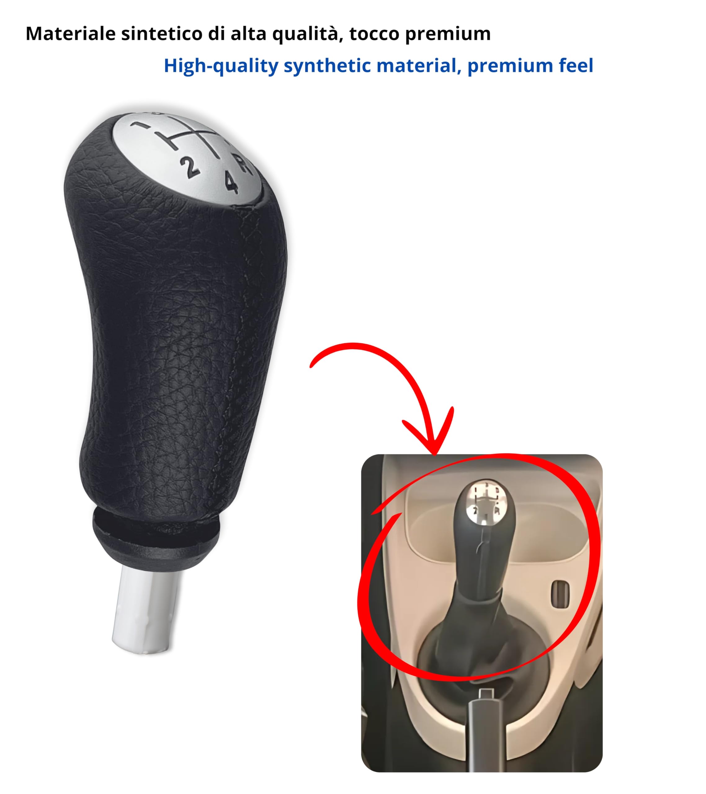 1neiSmartech Kit Pomello Leva Cambio 5 Marce con Adattatore in Plastica, Compatibile con Smart Fortwo III 453 2014–2022 e Smart Forfour W453 2014–2024, Cuciture Nere