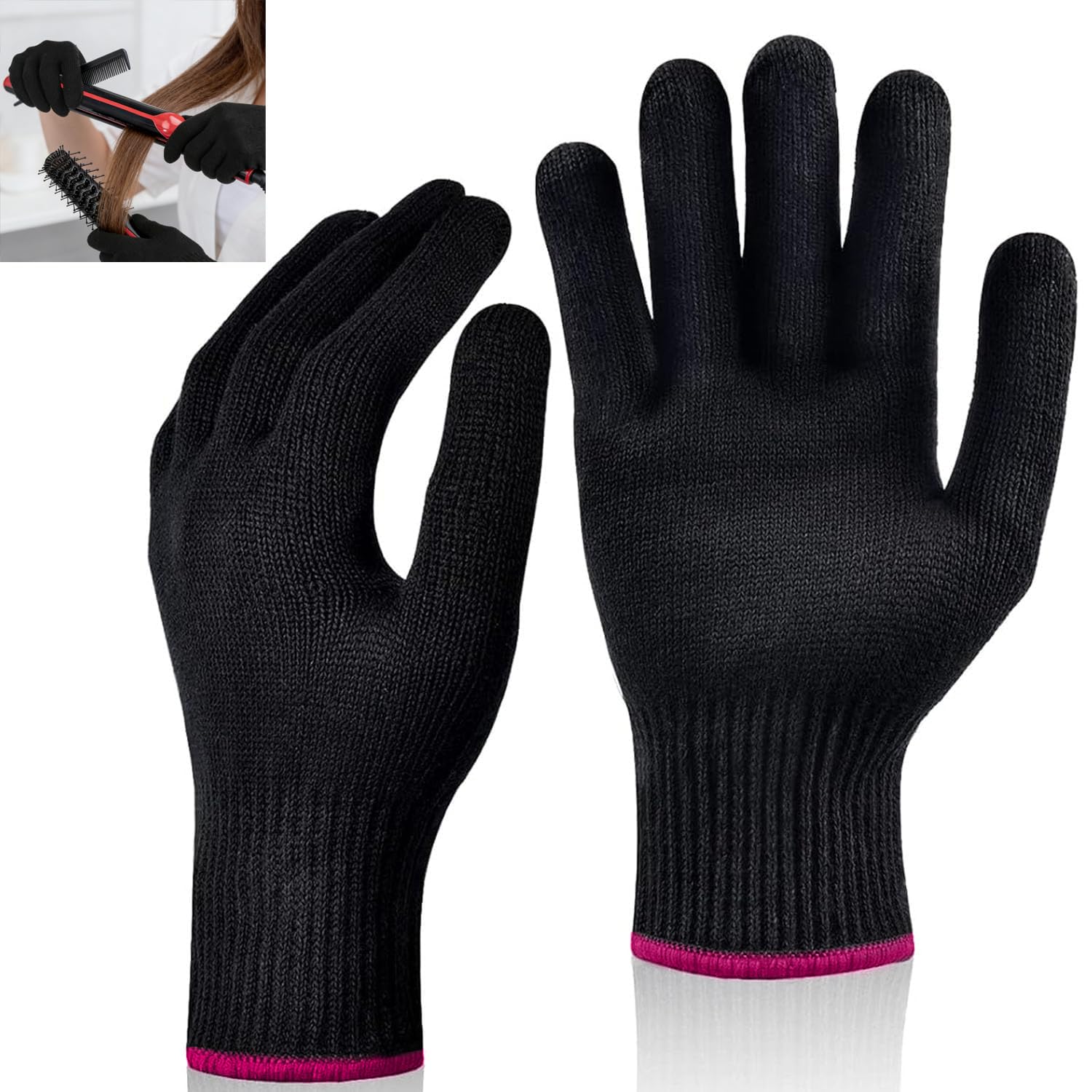 2 pièces Gants de protection professionnels résistants à la chaleur Gants extensibles de protection thermique pour le coiffage avec fer à friser et permanente (rose rouge)