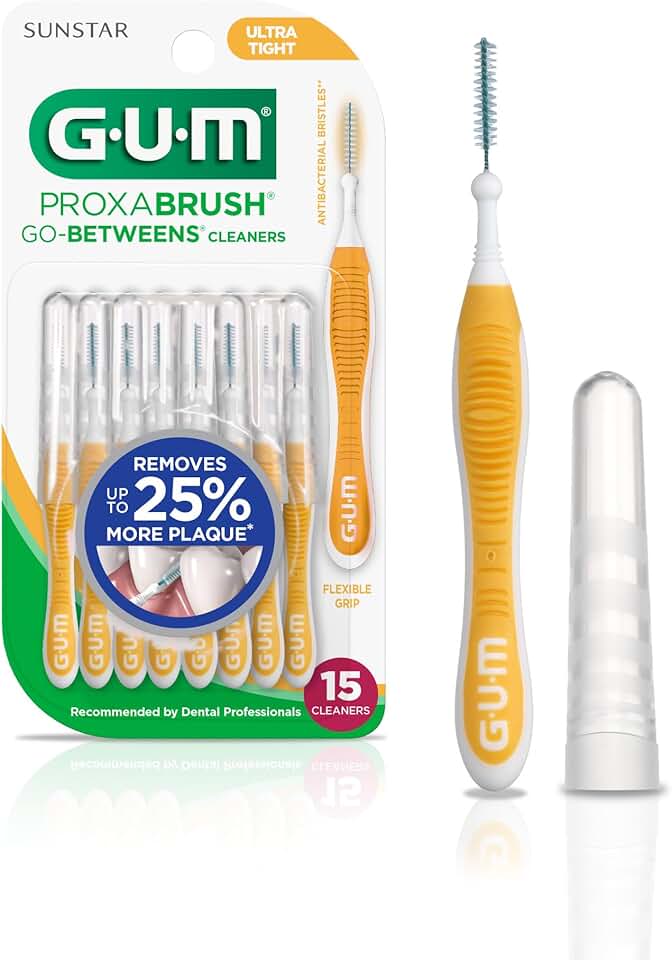 GUM Proxabrush Go-Betweens - Ultra Tight -Interdental Brushes - Soft Bristled Dental Picks for Plaque Removal Health - Safe for Braces &amp; Dental Devices, 15 Count