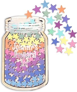 MDPrints Reward Jar Classroom, 16-100 Tokens Custom Magnetic Reward Jar for Classroom Board, Positive Behavior Responsibility Reward System Jars for Kids (Star 01)