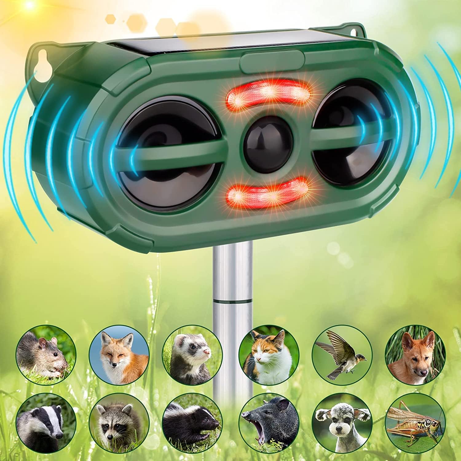 KASTWAVE Outdoor Solar Powered Animal Repeller, Animal Repellent, Squirrels Deterrent Waterproof Dog Repeller, Effective Solar Cat Repellent with Motion Sensor