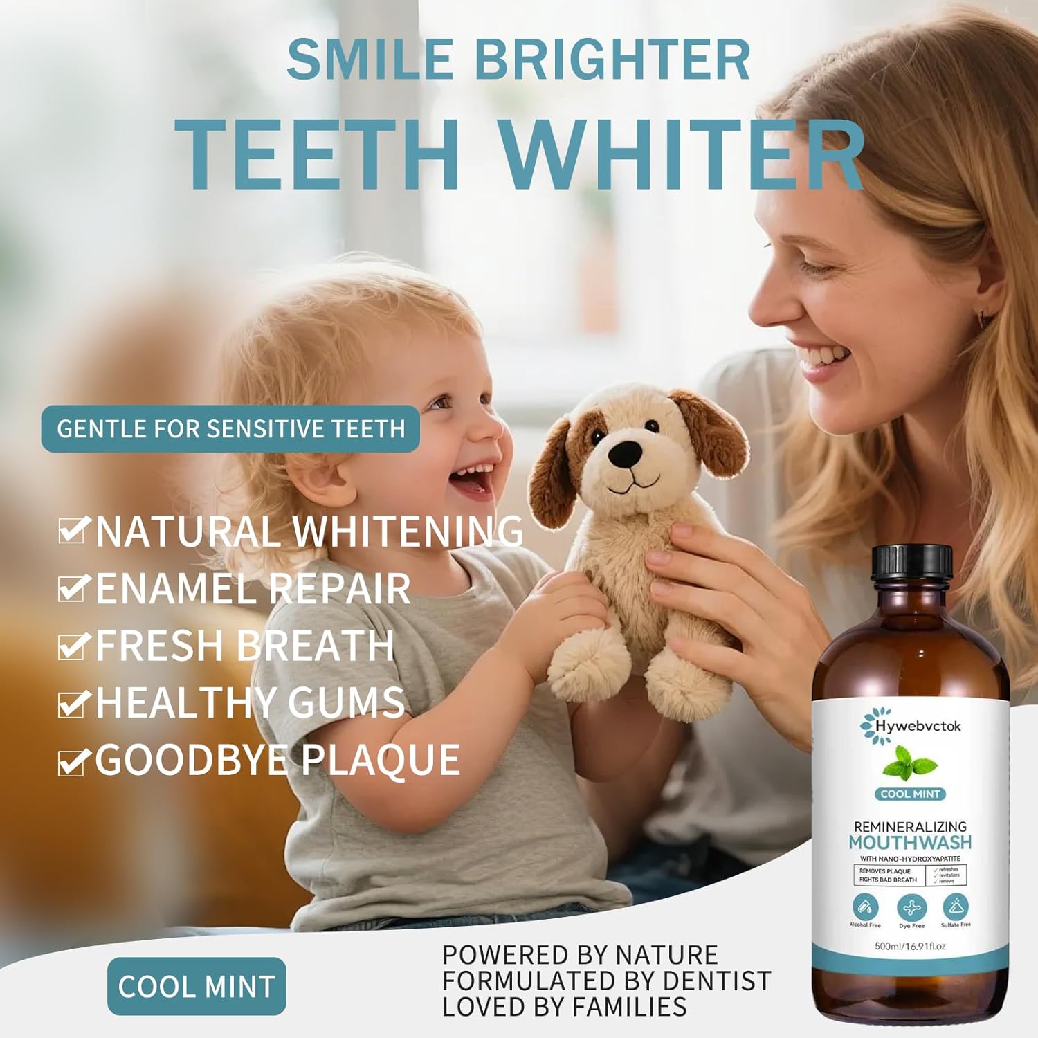Cool Mint Remineralizing Mouthwash,Nano-Hydroxyapatite, Colloidal Silver,Supports Stronger Teeth，Freshens Breath，Strengthens Enamel, Alcohol-Free, Fluoride-Free Mouth Rinse,16.91 Fl Oz