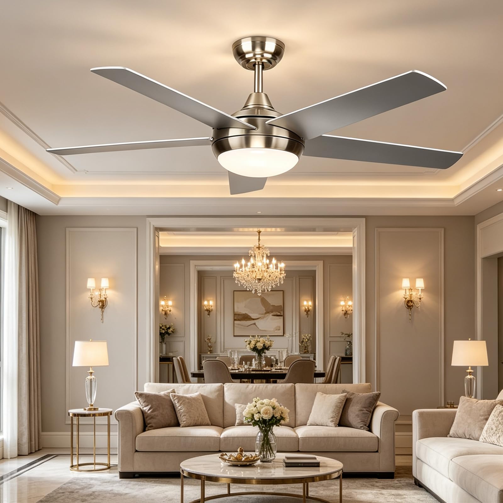 Deckenventilator mit Beleuchtung 132cm DC Fernbedienung dimmbar 3000K-6500K 6 Geschwindigkeiten Timer