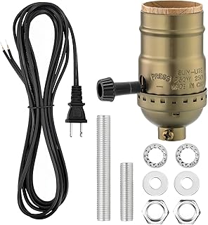 Lamp Rewire Kit, 10 Foot Matching Cord, 2 Way Socket and Essential Hardware, Table and Floor Lamps Socket Replacement, Rewire and Repair, DIY Light Making Kit (Antique Brass)