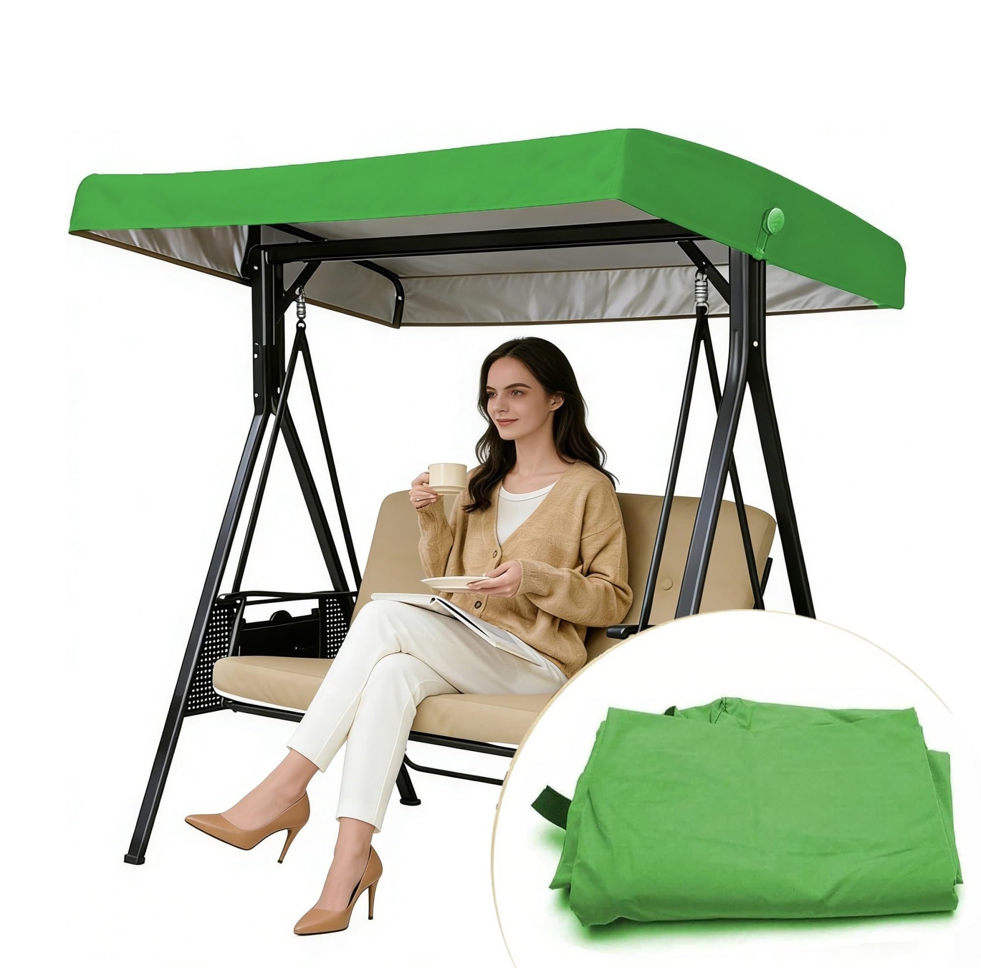 WFXXZL Outdoor Swing Cover 2 3 Triple Seater, Garden swing canopy outside Swing Canopy Replacement Top cover for Porch Patio Hammock Seat(Green)
