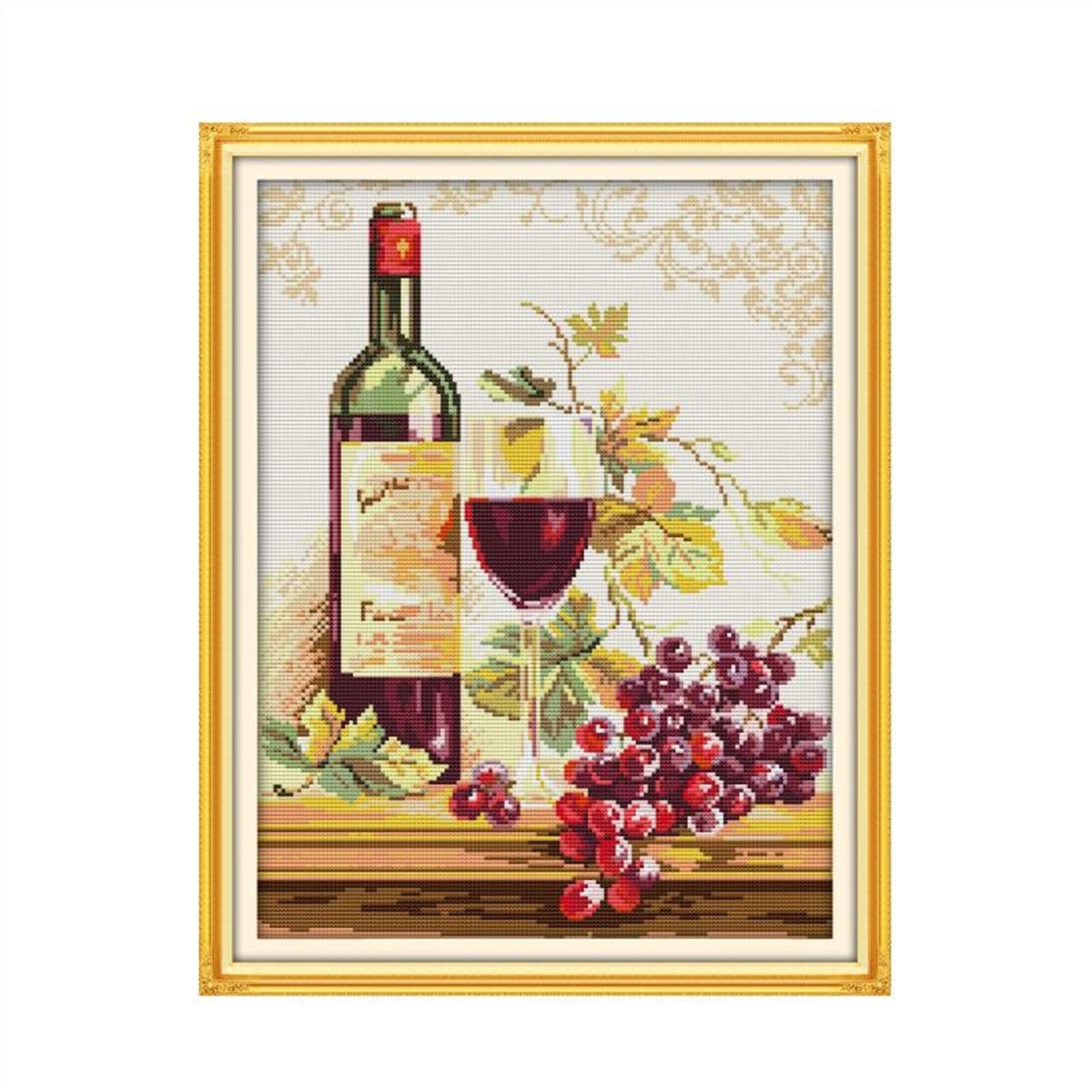 Broderie Point de Croix Raisins et vin Rouge pour décorer une cuisine ou un salon chaleureux