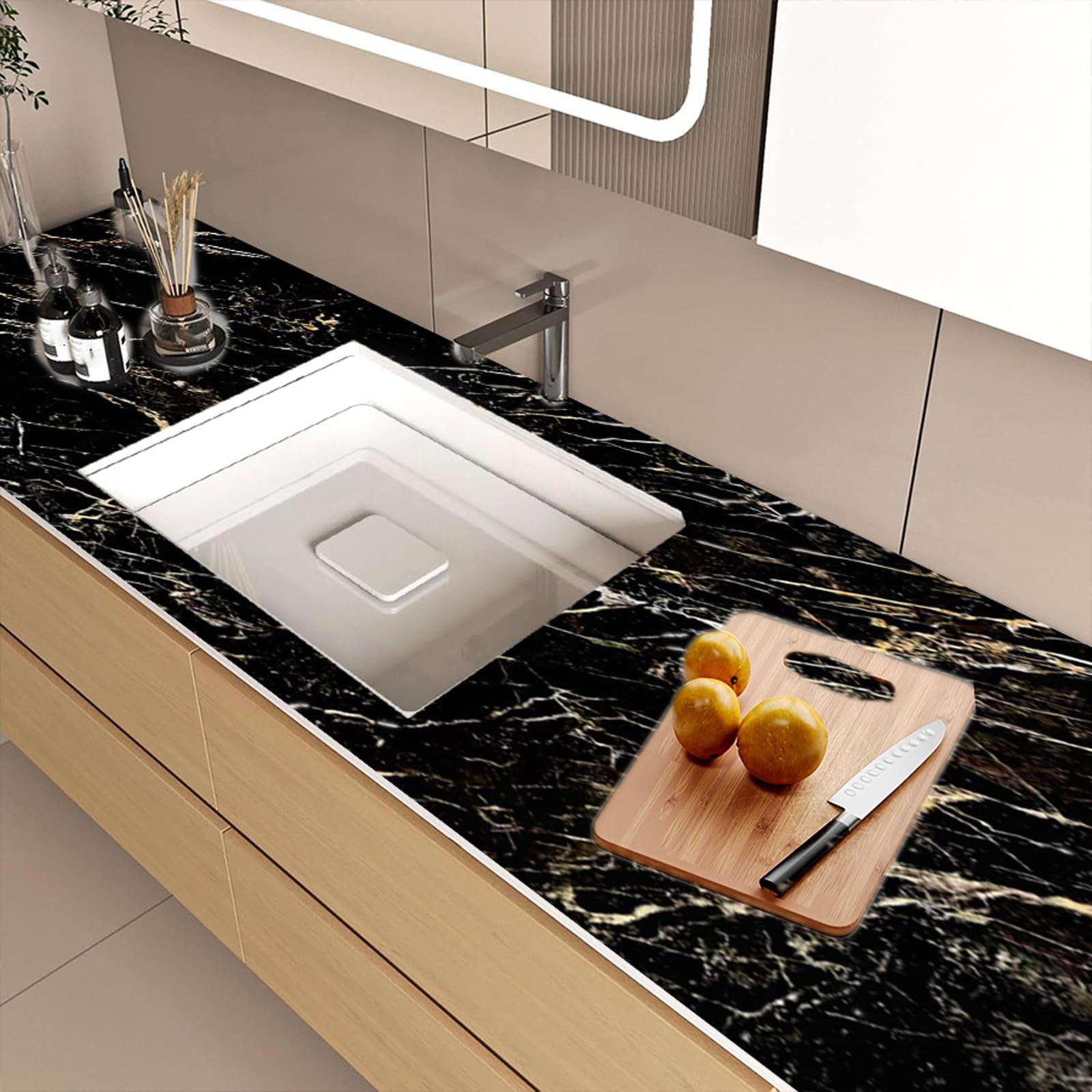 Cooalinar Self Adhesive Marble Effect Contact Paper,Marble Contact Paper Kitchen Worktop Covering,Peel And Stick,Easy To Remove,Cut To Size,For Furniture Sticker,Kitchen,Worktops