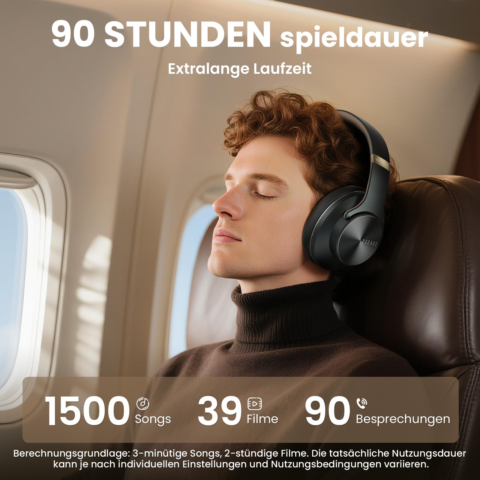 DOQAUS Kopfhörer Kabellose Bluetooth, Bluetooth Kopfhörer Over Ear mit App Steuerung & 9 EQ Modi, 90 Std. Akkulaufzeit, HiFi Stereo Bass, Leicht Faltbar mit Mikrofon, für Reisen, Arbeit & Alltag, Grau