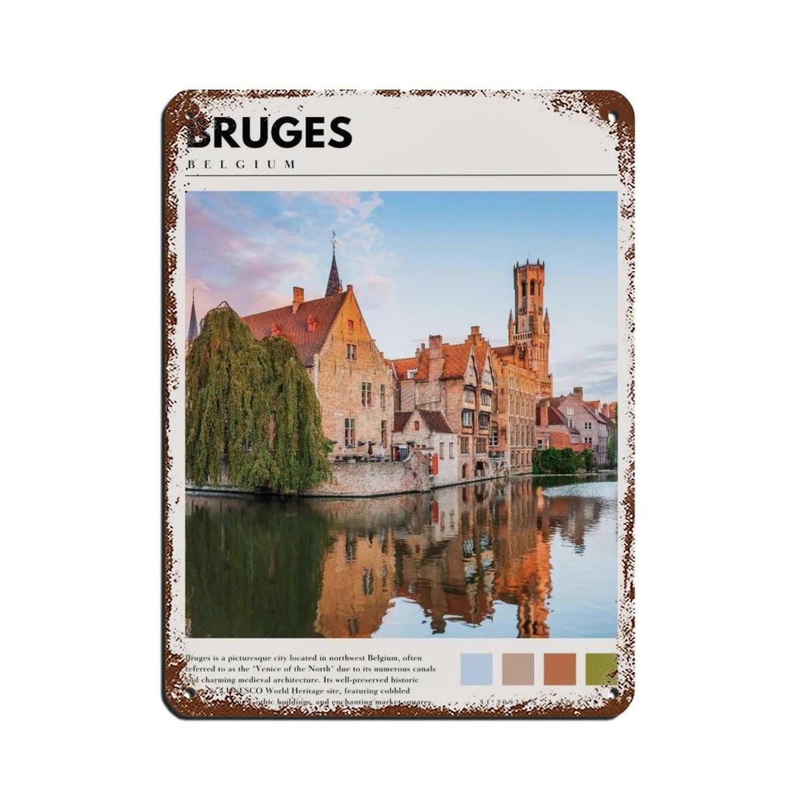 Bruges Art Bruges Photography Poster Retro Poster Metal Tin Sign Chic Art Retro Iron Painting Bar People Cave Cafe Family Garage Poster Wall Decoration 12x16inch(30x40cm)