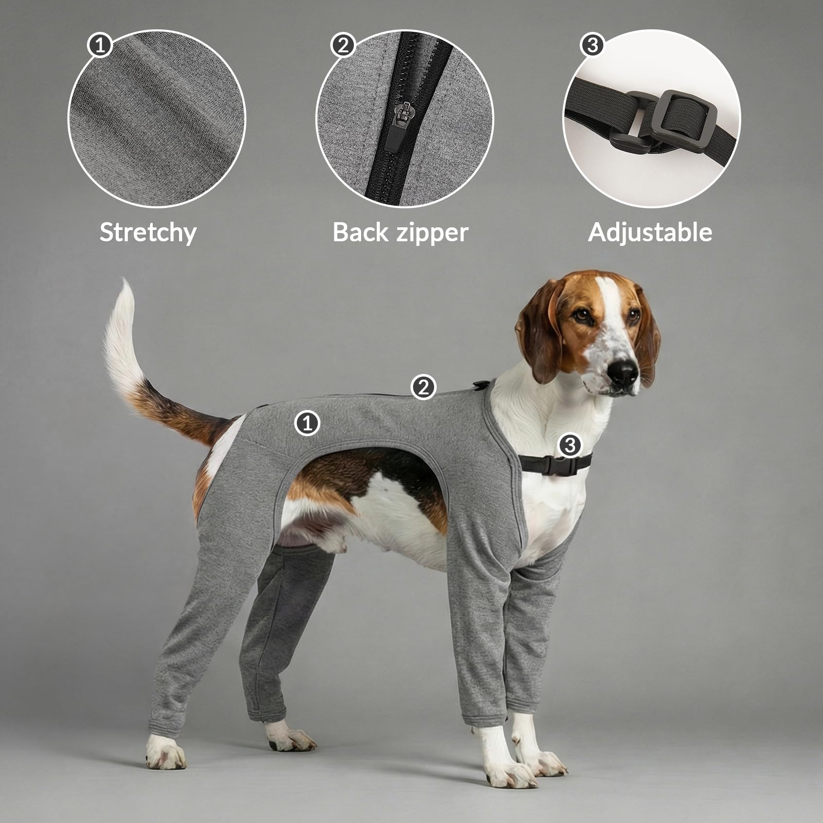 PUMYPOREITY Body Post Operatorio Perros, Doux Body Postoperatorio Perro Hembra Léger Body De Protección Traje Protector Pierna Después De Una Cirugía De Tplo/Ligamento Cruzado Anterior(Gris, XL)