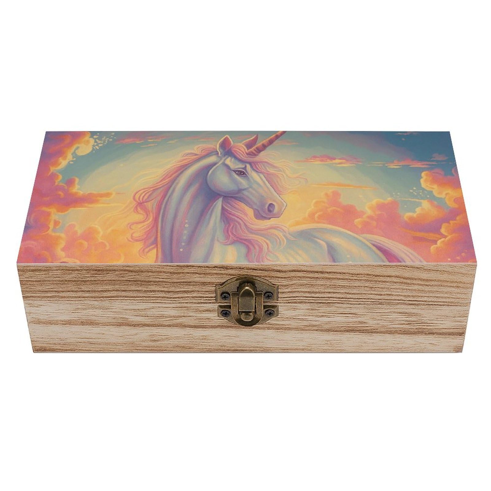 SMAZDFXX Beautiful Unicorn in Wave Wooden Storage Box Multipurpose Decorative Box for Jewelry Photo Home Decor