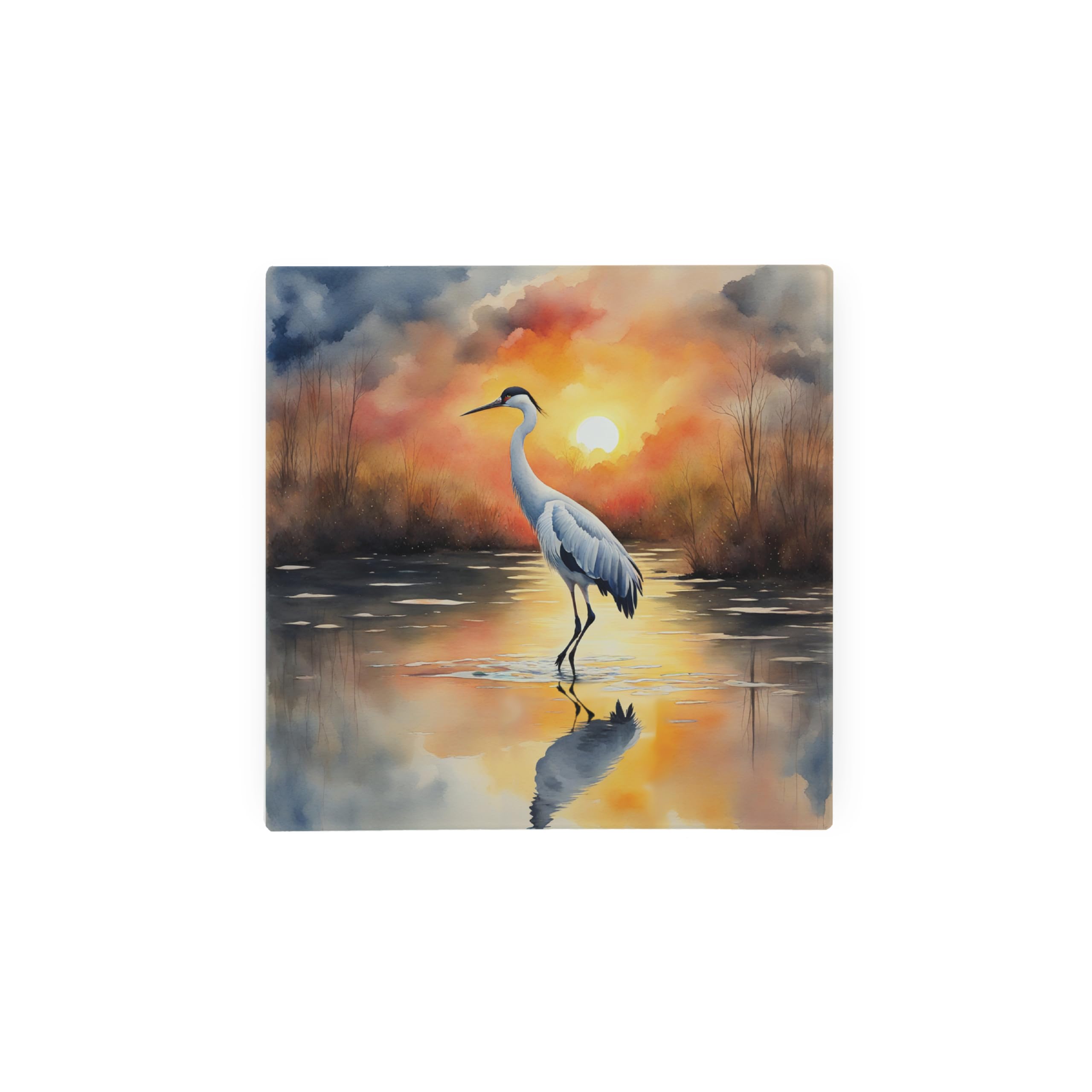 Crane Hot Pot Stand Trivet - British Wildlife Art Glassware Gift/Present - Kitchen Chopping/Cutting Board Worktop Protector with Non-Slip Feet 20cm x 20cm (8" x 8")
