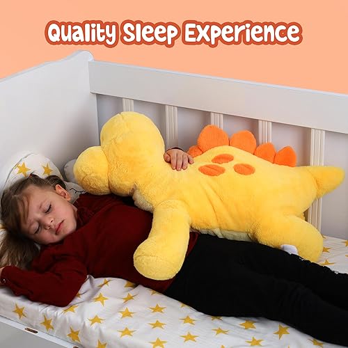 Miniatura 3 de Animales de peluche con peso de dinosaurio amarillo de 25 pulgadas  4 libras - Animal de peluche de dinosaurio con peso para la ansiedad - Gran
