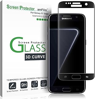 amFilm Protector de Pantalla Galaxy S7 Edge, Cobertura Total (3D Curvo) Cristal Vidrio Templado Protector de Pantalla para Samsung Galaxy S7 Edge (1 Pack, Negro)