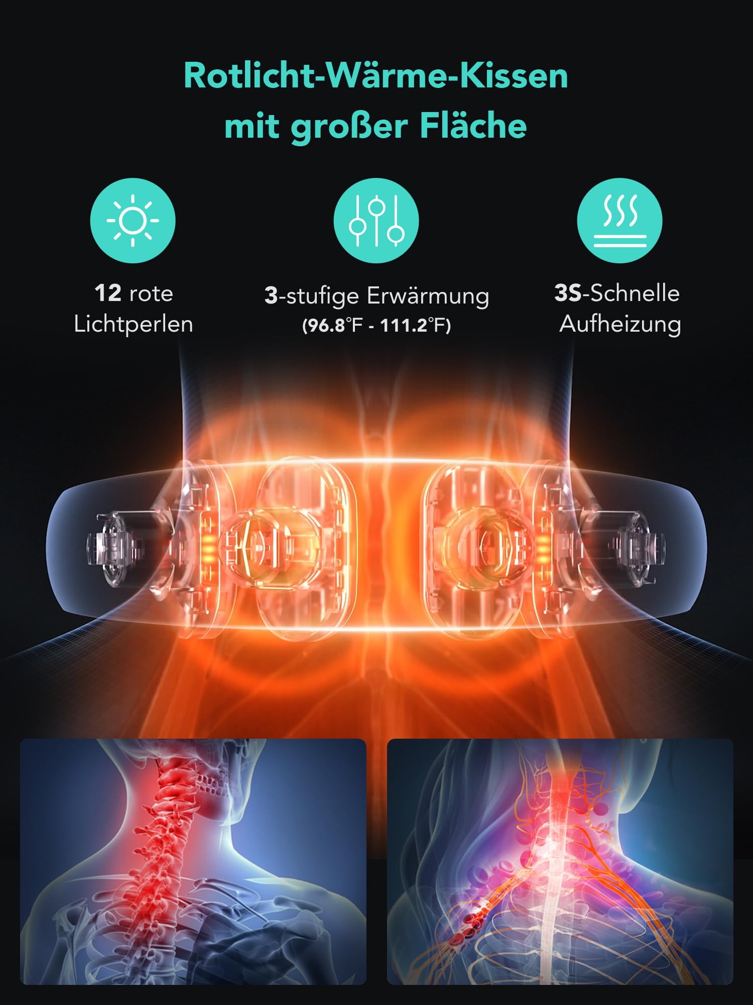 SKG Nackenmassagegerät mit Wärme, elektrisches Rotlicht-Puls-Vibrations-Traktions-Nackenmassagegerät zur Schmerzlinderung im tiefen Gewebe, tragbares 4D-Massagegerät, Nackenentspanner,K5-3 PRO