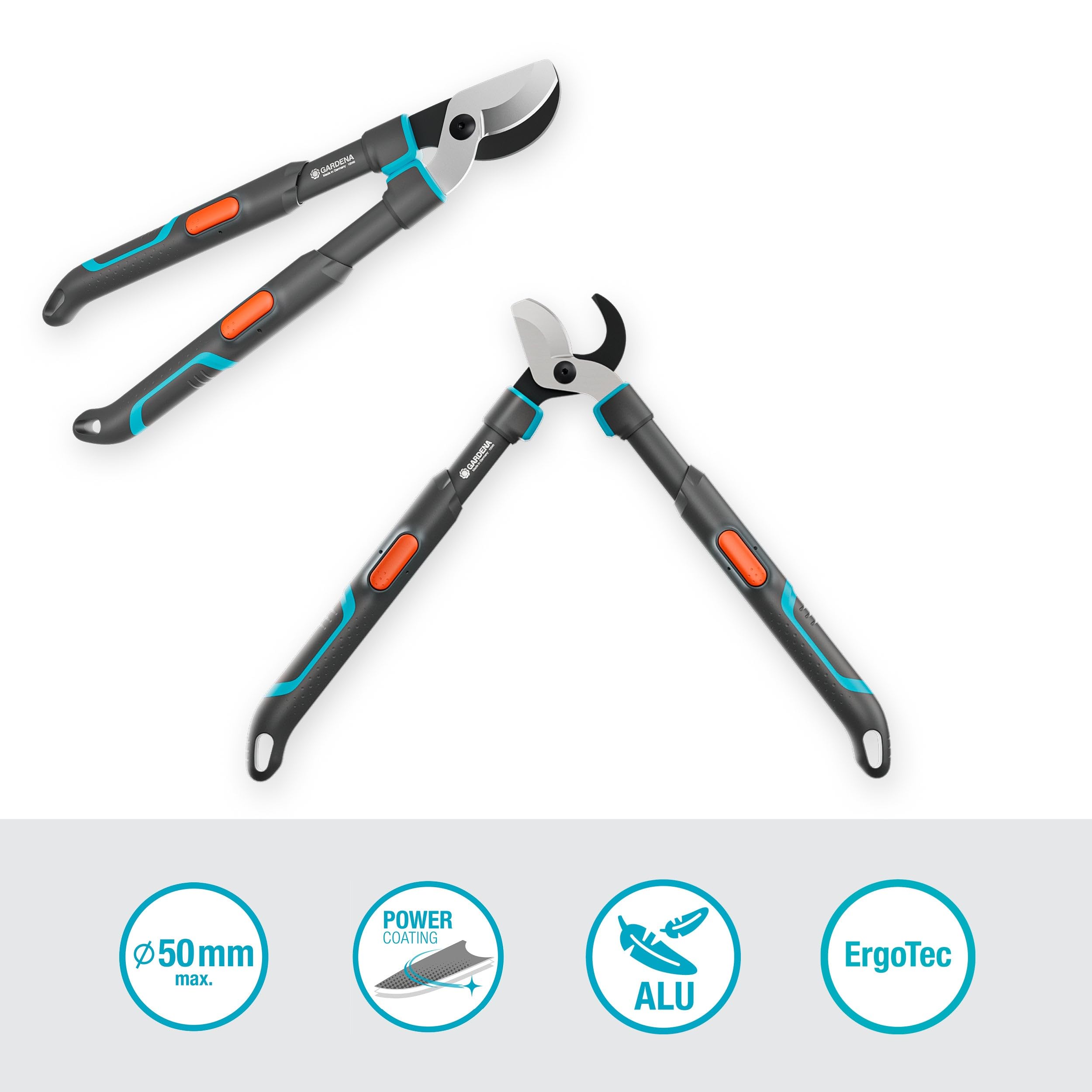 Gardena Cisaille à branches TeleCut Pro S: cisaille à branches télescopique pour bois frais jusqu'à 50 mm, extensible jusqu'à 670 mm, lames affûtées avec précision (12040-88)