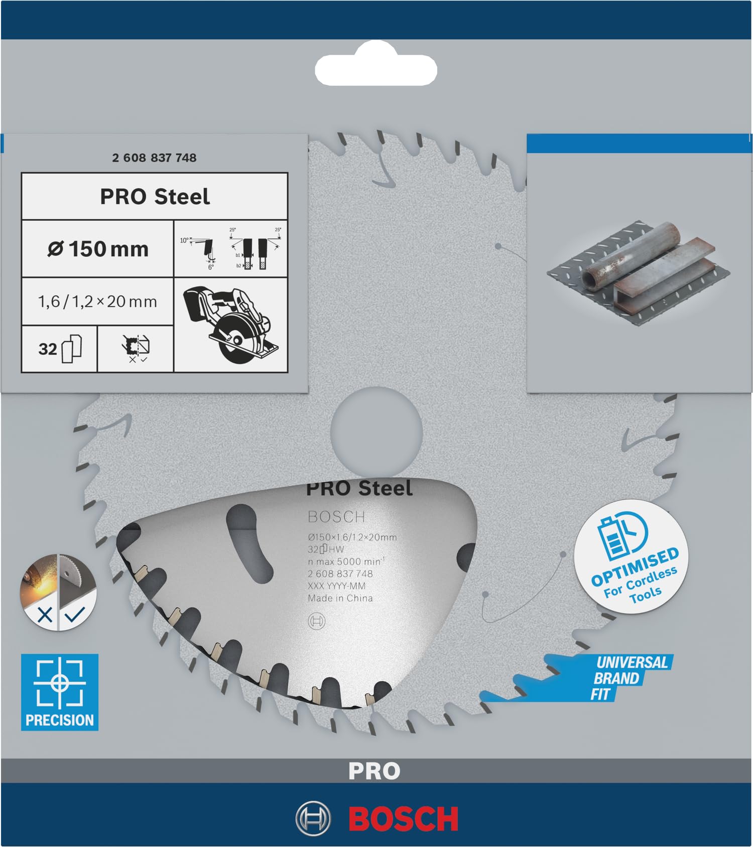 Bosch 1x Hoja Sierra Circ. PRO Steel cordless p/Cortadores Seco Port.
