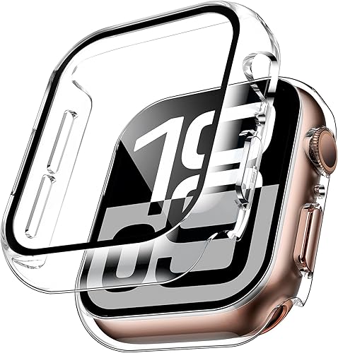 Miniatura 44 de Carcasas Tauri rígida, 2 unidades compatibles con Apple Watch SE Series 6, 5, 4, vidrio templado de dureza 9H integrado, delgada, a prueba