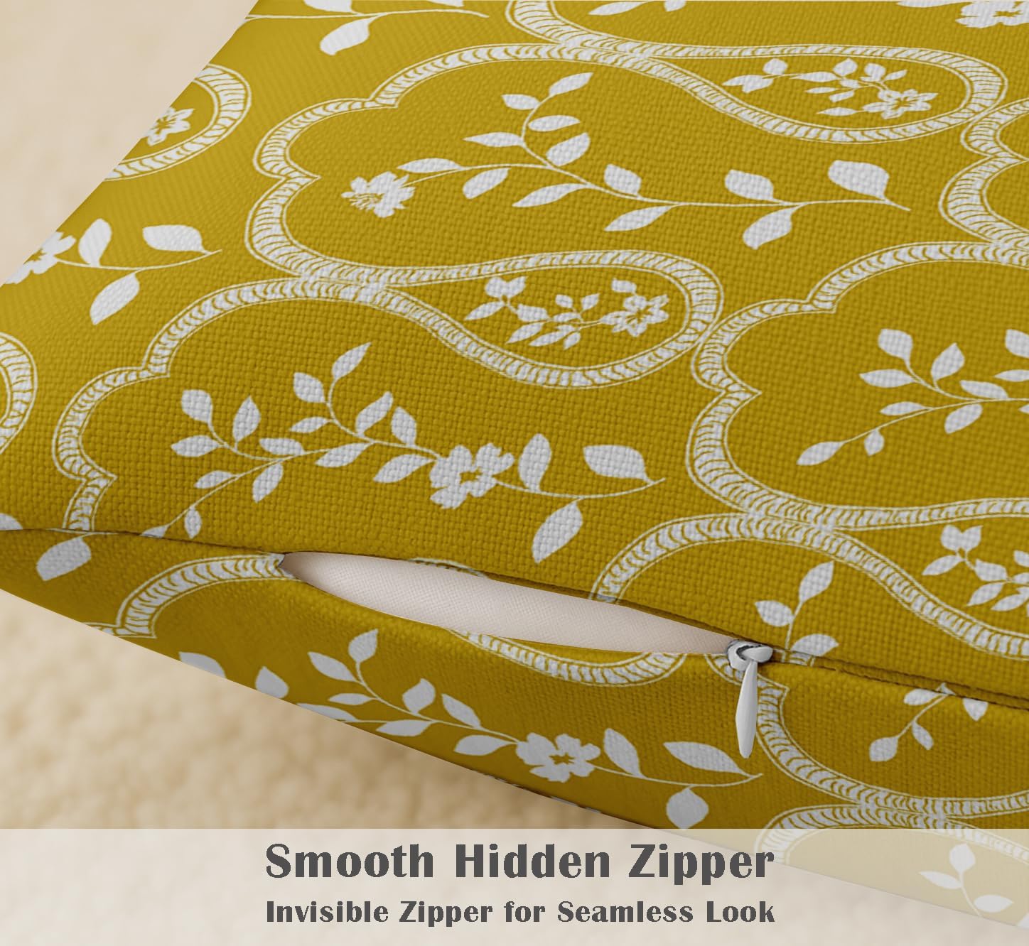 Cotton Cushion Covers Set of 4-16x16 Inch, Geometric Print, Double-Sided Printed Throw Pillow Covers with Hidden Zipper - No Filler - Yellow