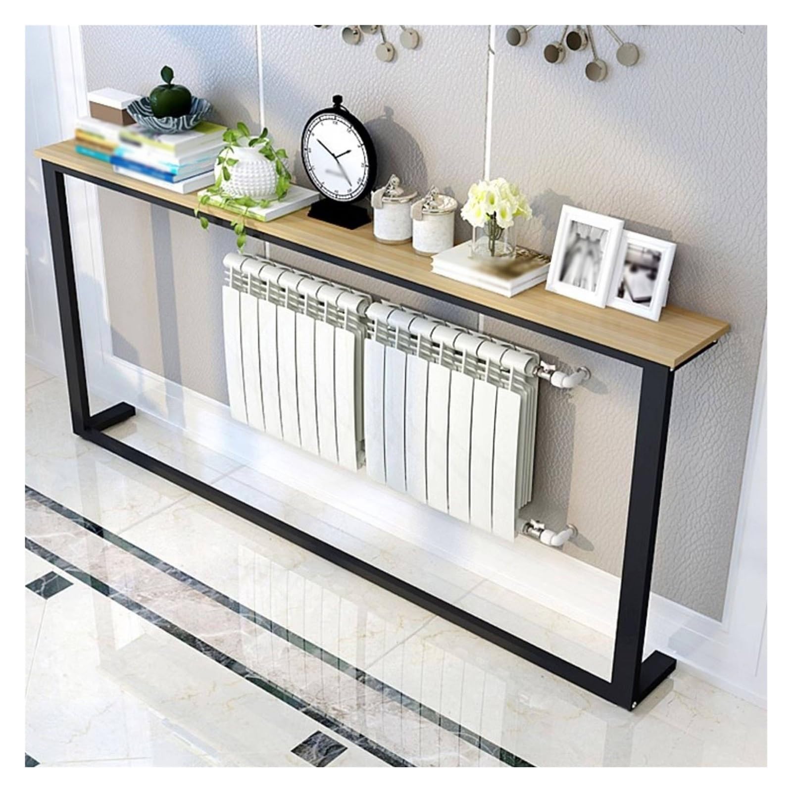 Narrow Sofa Side Table Modern Metal Frame with Wooden Shelves Slim Open Storage for Living Room Couch Space Saver Stylish Accent Small Spaces