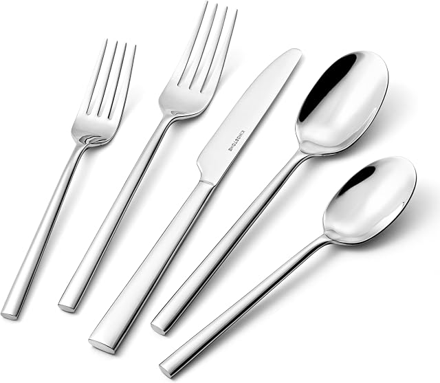 KINGSTONE Silverware Set, 60-Piece Forged Flatware Set Cutlery Set Premium Stainless Steel, Service for 12, for Home, Wedding, Party, Mirror Polished and Dishwasher Safe