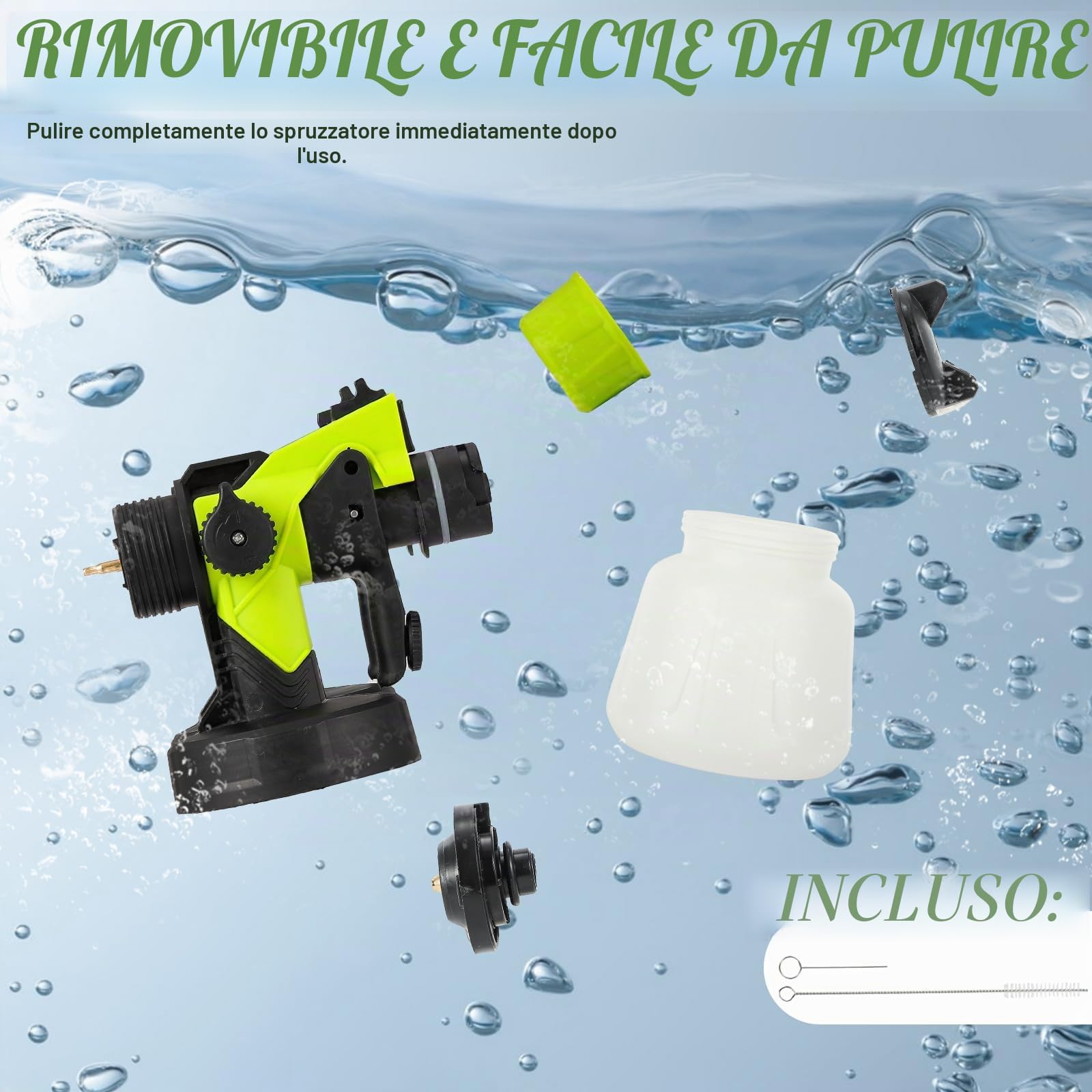 Huanyu Spruzzatore di vernice a batteria, 5 ugelli, 3 modelli(CN6000 Verde) | 2 batterie da 21V 4.0Ah, 900ml, Spruzzatore di vernice elettrico per recinzioni, capanni e mobili