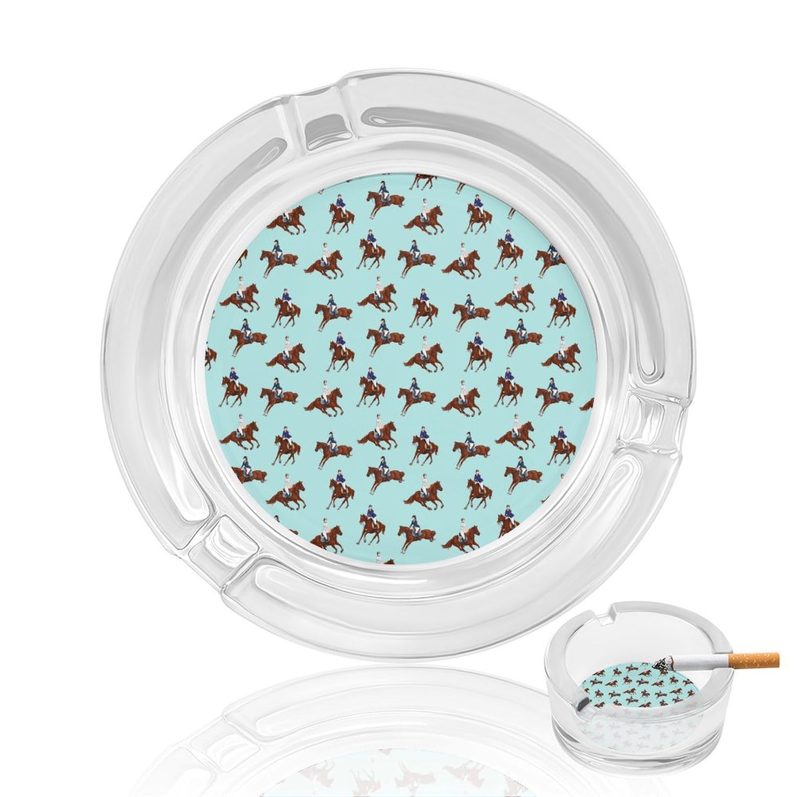 Horse Racing Ashtray Portable Round Glass Outdoor Ash Tray for Home Office Garden Pub