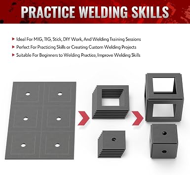 Bestarc Welding Coupons, 24Pcs 33 & 22 Mild Steel Welding Practice Kit, 11 Gauge Welding Training Metal, Welding Plate Kits for Beginners DIY Cube MIG TIG Stick