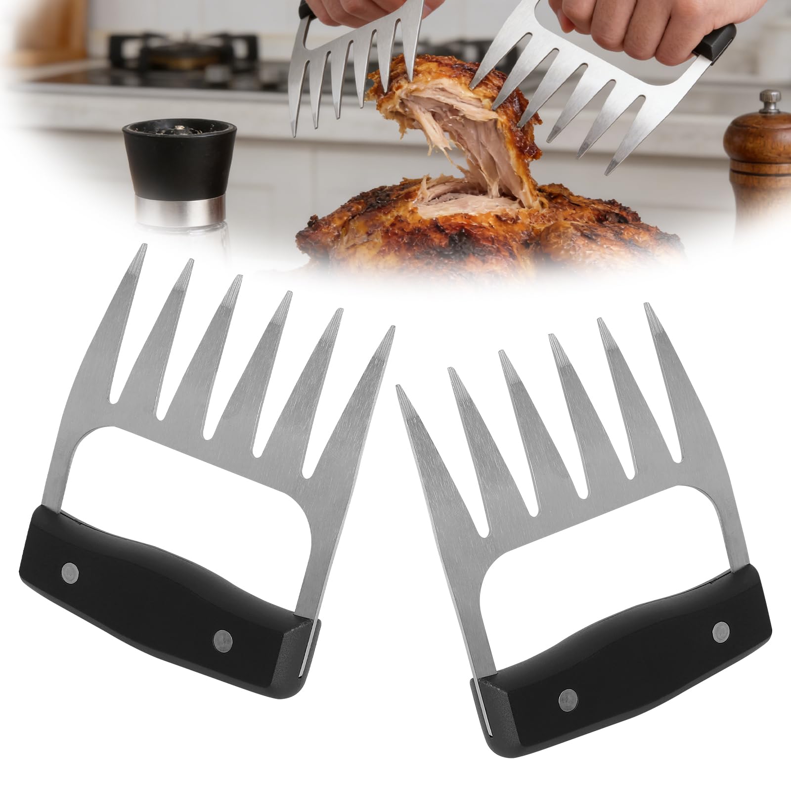 2 PCS Griffes D'ours pour Barbecue, Griffes pour Déchiqueter la Viande, Barbecue Cadeau Homme Femme Vaisselle de Barbecua en Acier Inoxydable Antirouille Très Appropriée pour Tirer du Porc