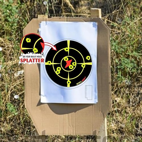 Miniatura 5 de Atflbox Adhesivo de salpicaduras de 3 pulgadas, amarillo fluorescente Bullseye, 250 rollos autoadhesivos para pistola BB, pistola de pellets,