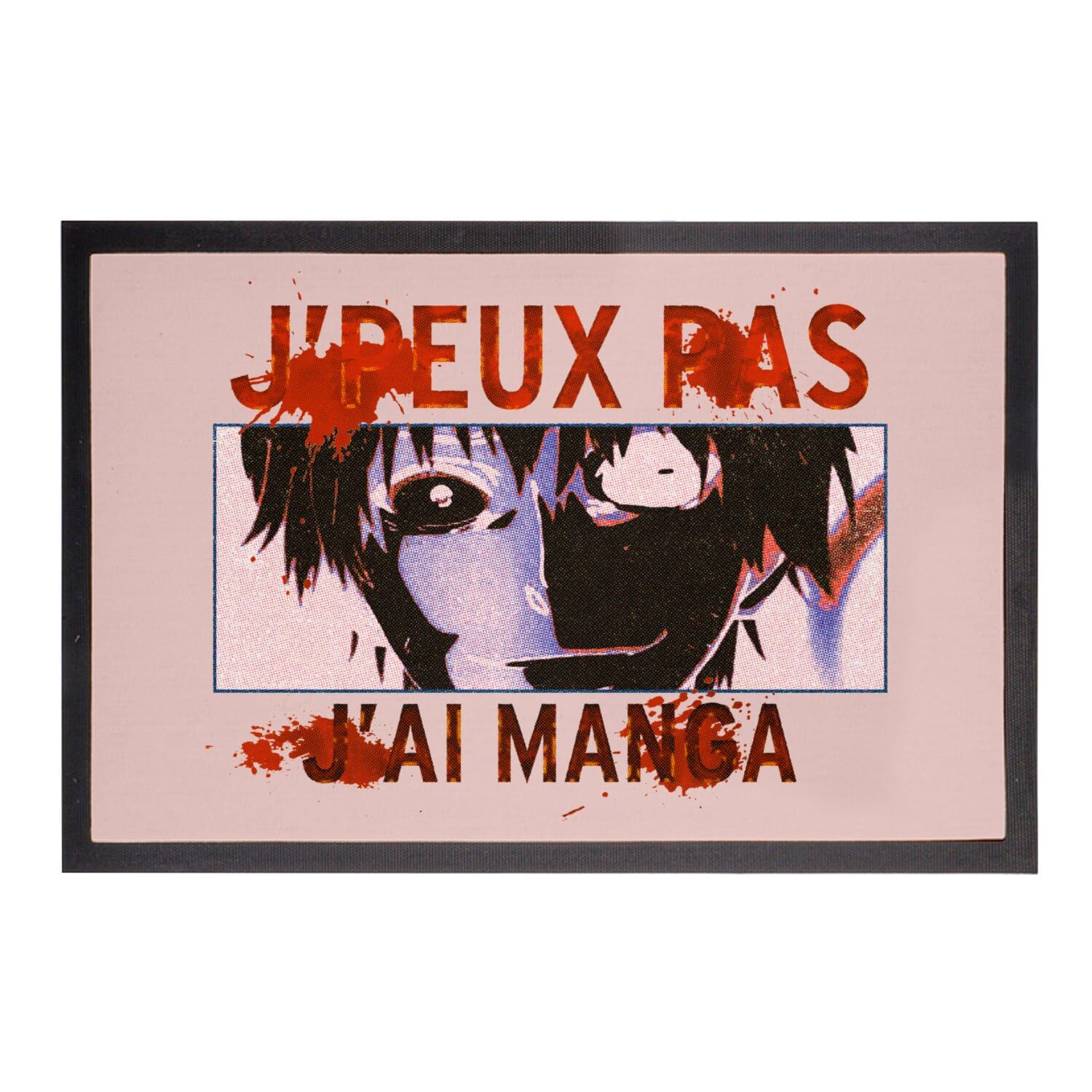 Paillasson rose Manga Kaneki 75x50cm pour entrée otaku fanart