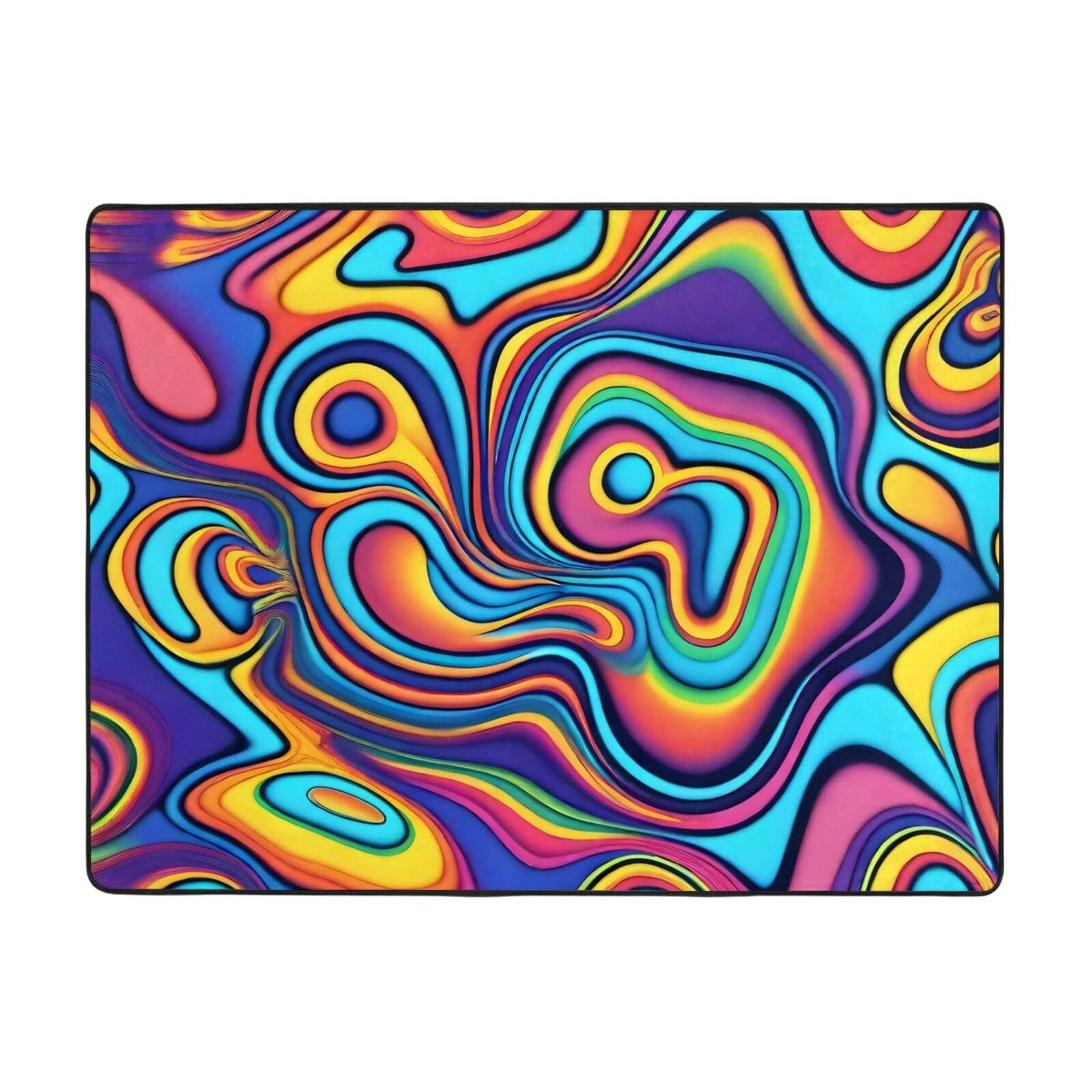 WZYWHJ Area Rugs,Living Room Floor Mats Runner Rug Non-Skip Nursery Mat Playing Carpet 63 x 48 inch Psychedelic Colors Printing