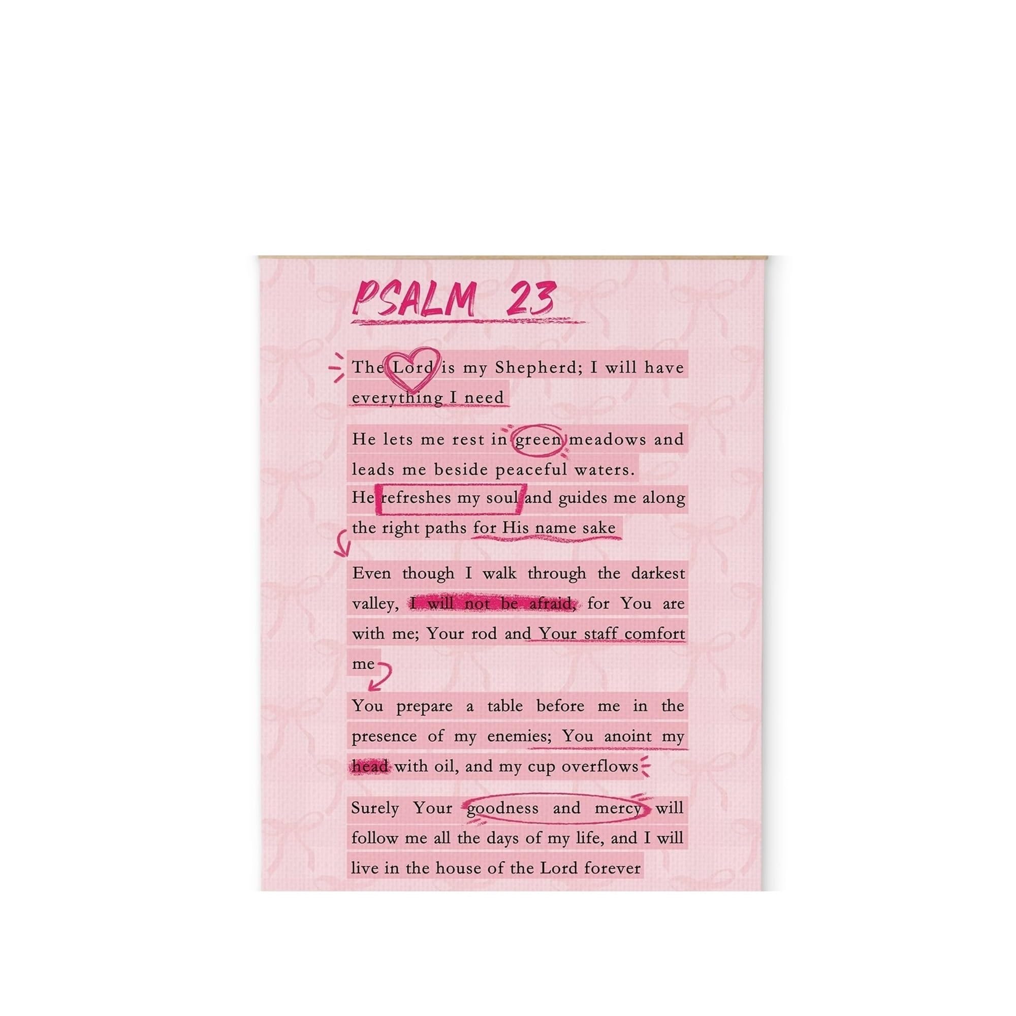 XGINERFEX Bible Verse Wall-Art for Her, Coquette Bow Psalm 23, Feminine Christian Scripture Poster Decor(Unframed,16x24inch(40x60cm))