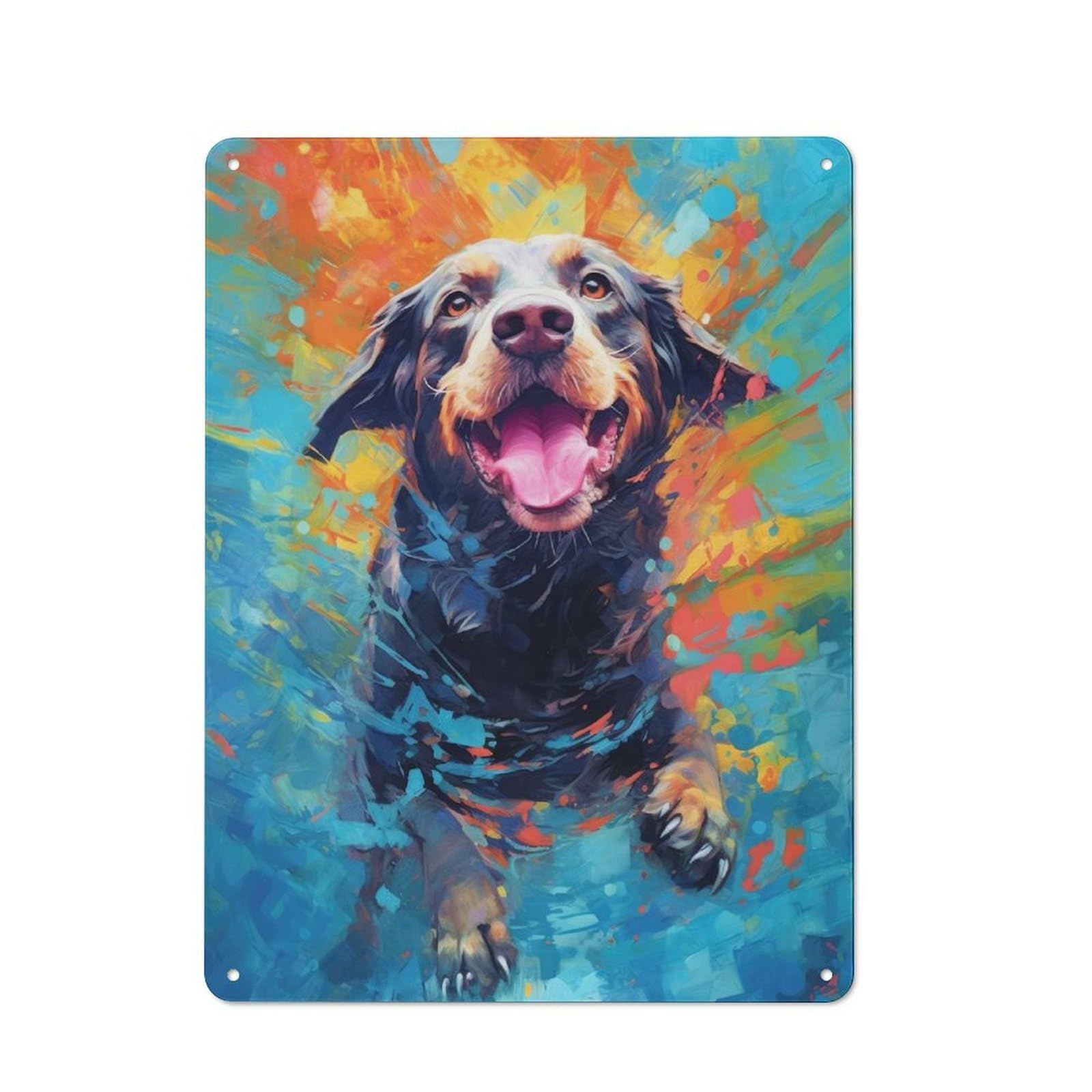 Junmoney Underwater Dog Tin Wall Plaque 40X30cm With For Living Room Or Hallway, For Garage, Workshop And Man Cave Decoration