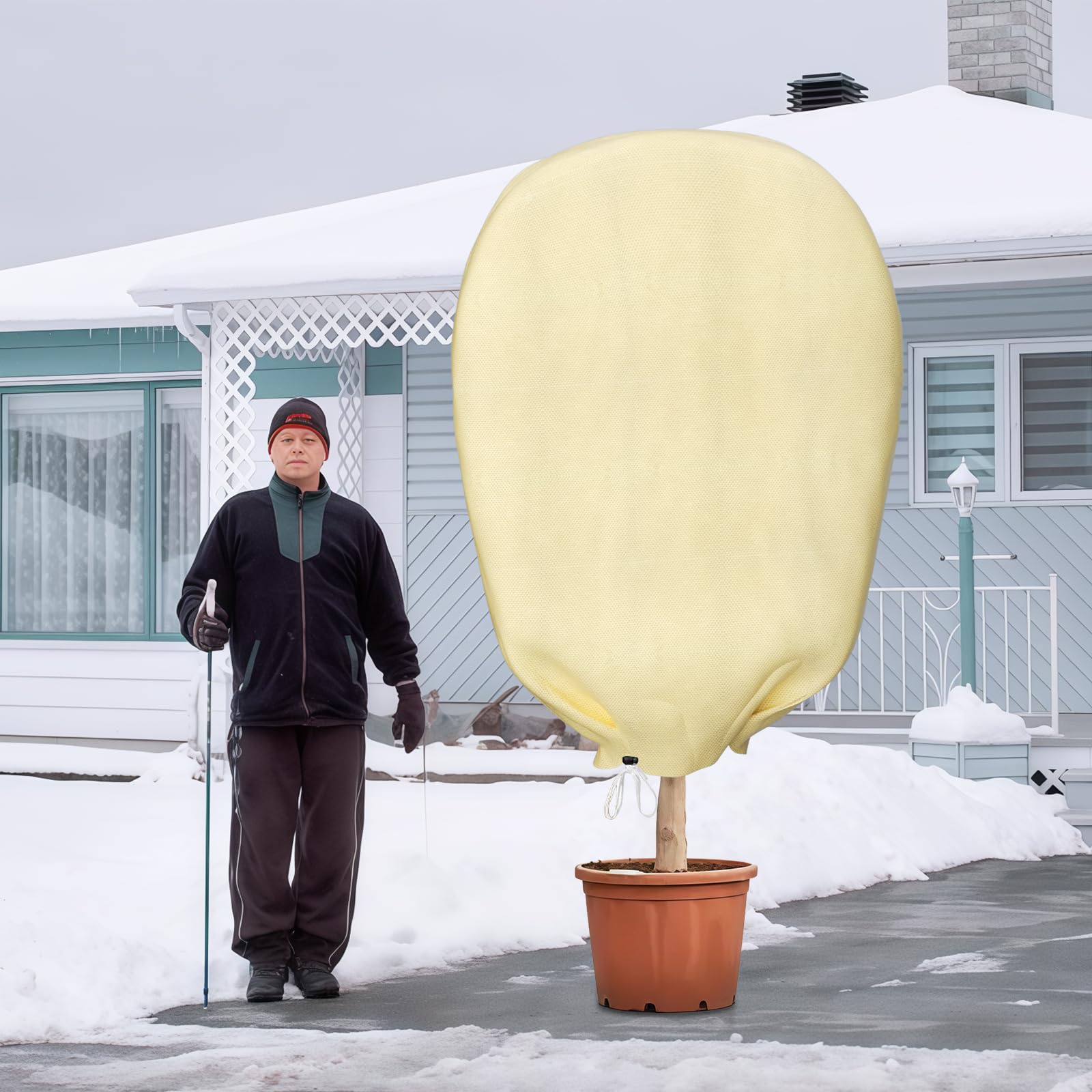 TTL Garden - Protezione invernale per piante, 80 g/m², protezione per piante in vaso, protezione per l'inverno, con chiusura lampo, protezione traspirante (2,4 m x 2 m, bianco